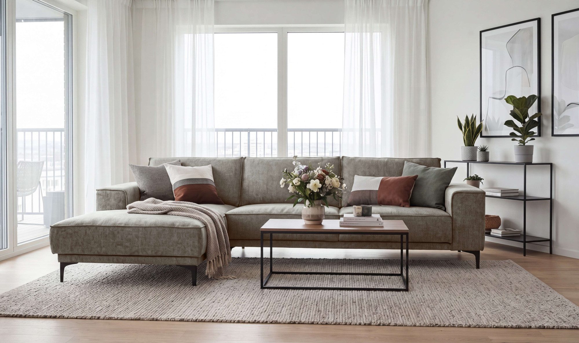 OTTO home Ecksofa Polsterecke, Sofa, Oland mit modernem Chenille-Bezug, L-Form, 280 cm, Wellenunterfederung, Skandi-Design, Metallfüße