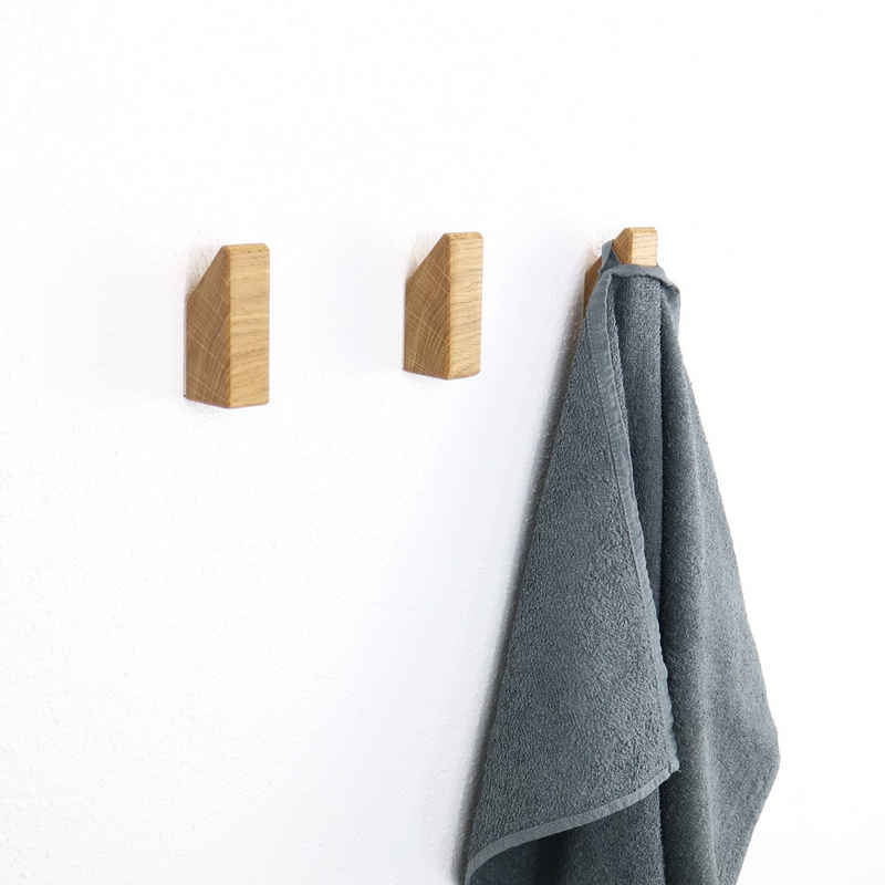 Woodkopf Wandhaken Kleiderhaken Set EMIL aus Holz, Badezimmer, Flur, Küche, (3 Stück), Holz