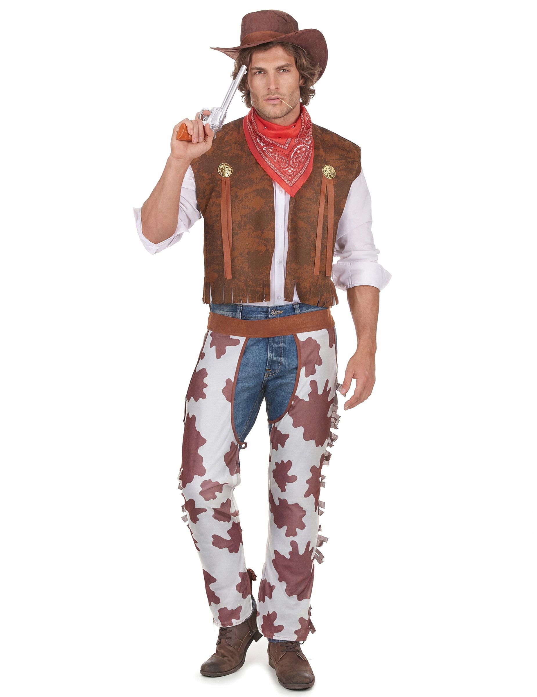 JADEO Cowboy-Kostüm Klassisches Cowboy Kostüm Wildwest braun-weiss