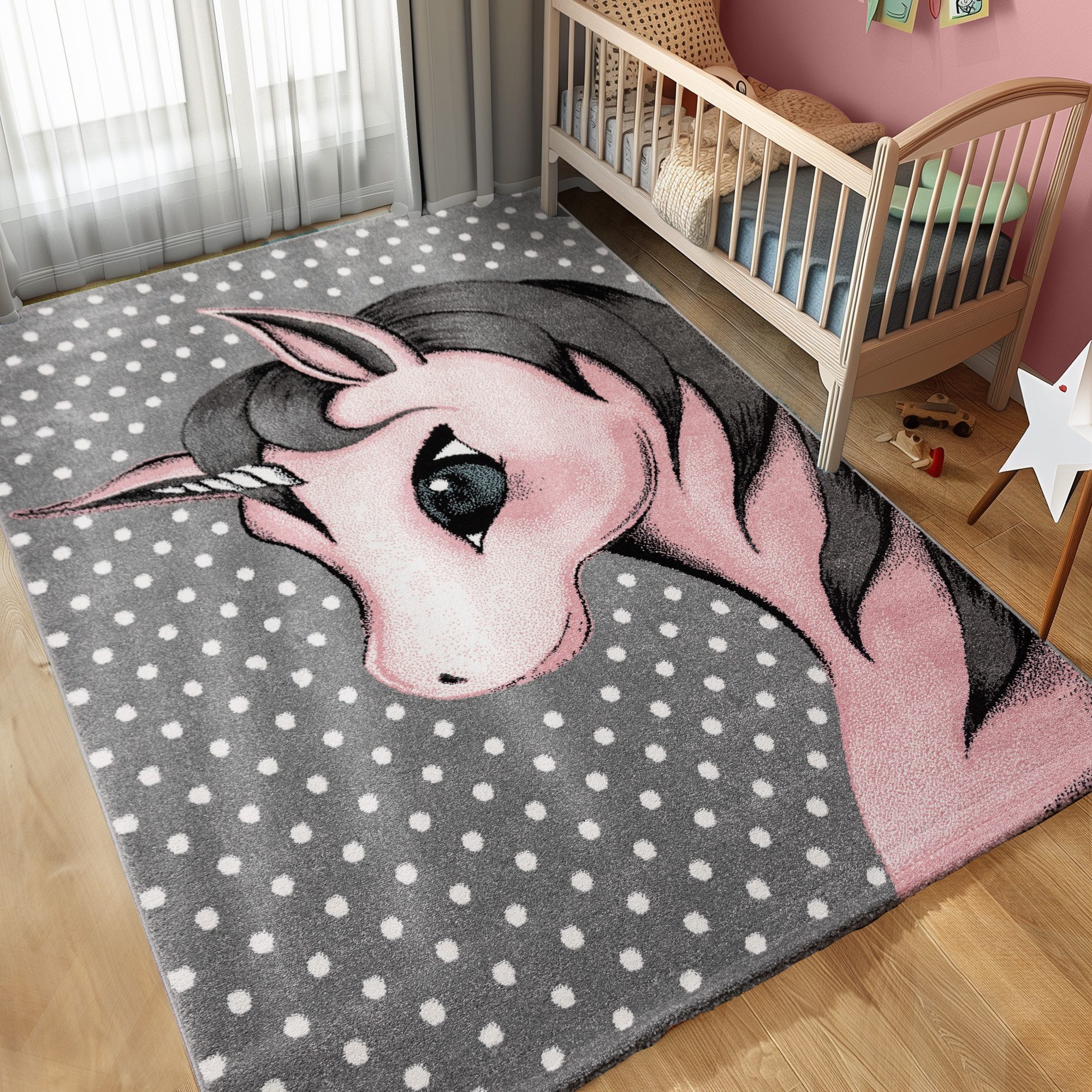 Carpettex Kinderteppich Einhorn-Design, Rund, Höhe: 11 mm, Kinderteppich Einhorn-Design Baby Teppich Kinderzimmer Pflegeleicht