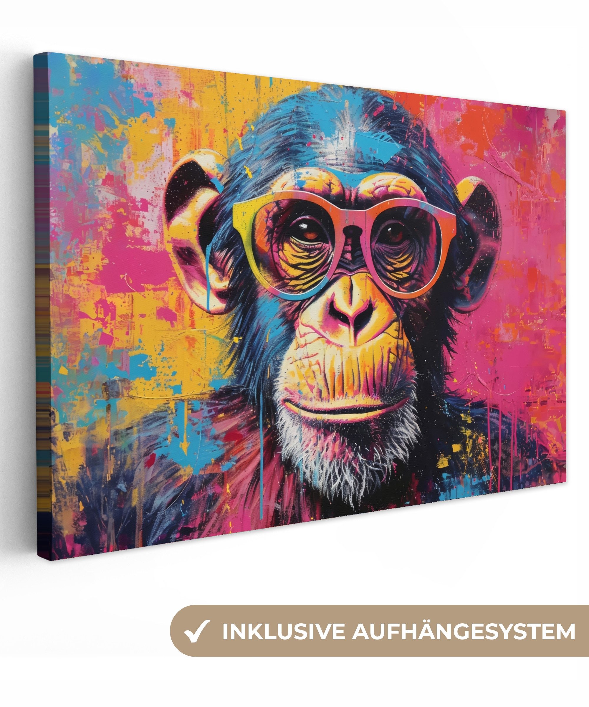 OneMillionCanvasses® Leinwandbild Graffiti - Schimpanse - Affe - Brille - F günstig online kaufen