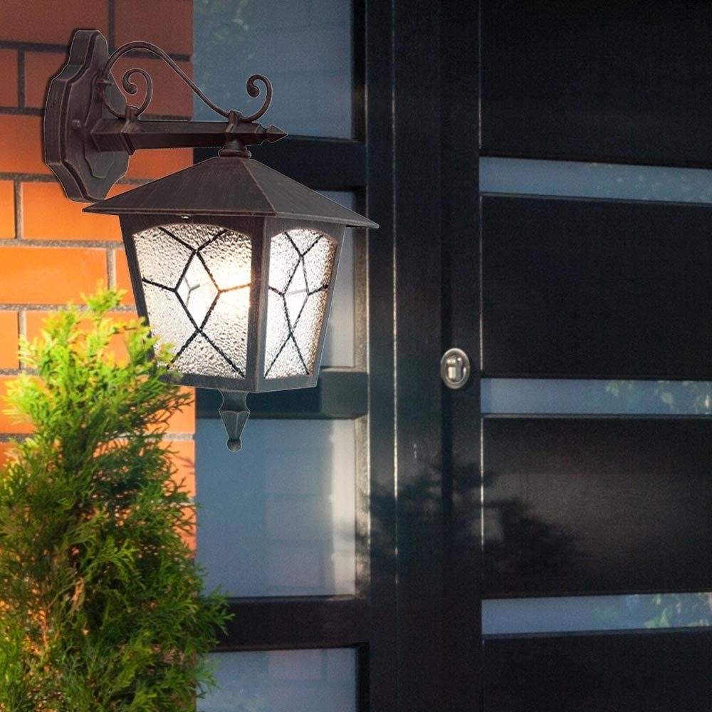 Warmweiß, Wand etc-shop Leuchtmittel Hof Außen-Wandleuchte, Einfahrt- Laterne Leuchte inklusive, Außen Garten rostfarbig Haus