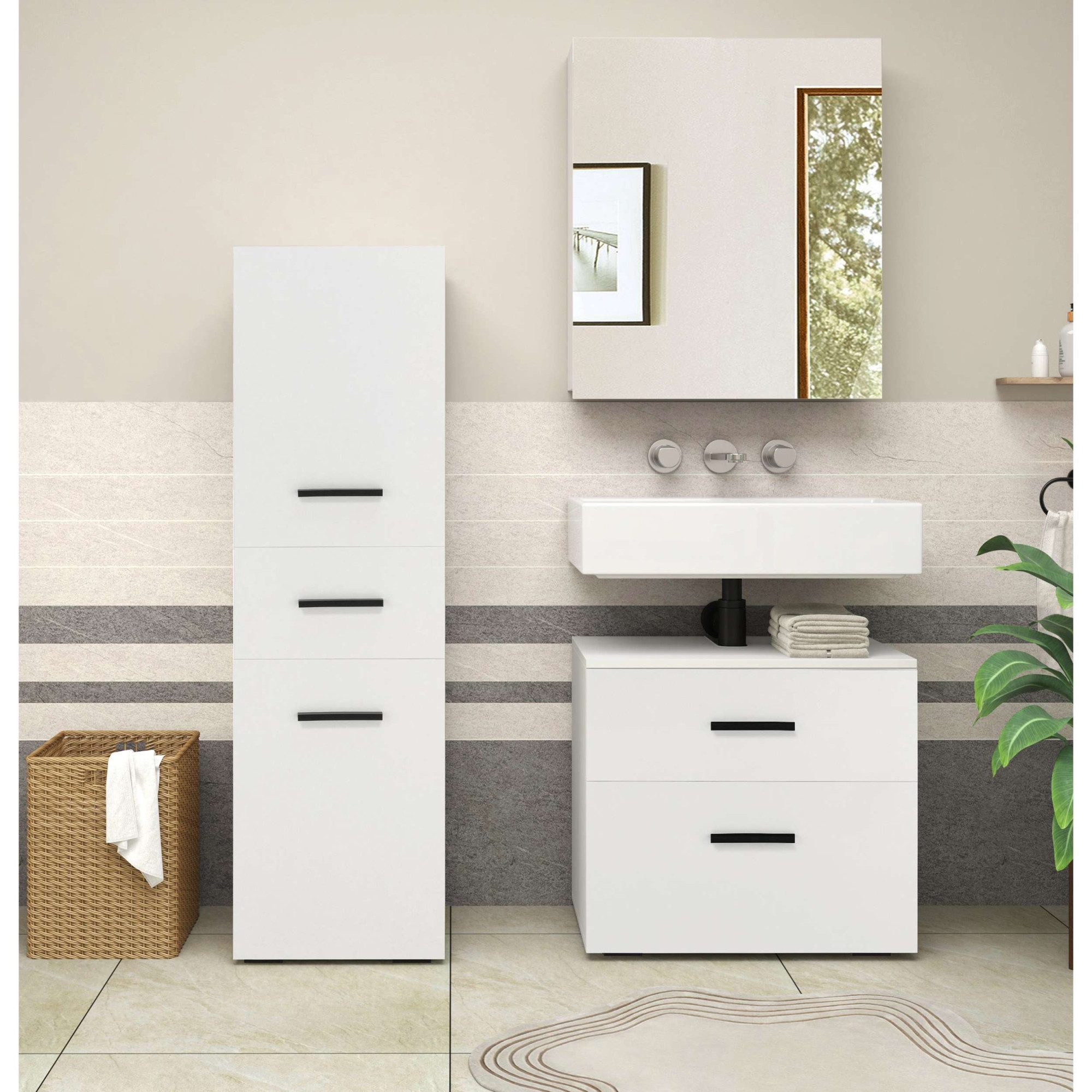 INOSIGN Waschbeckenunterschrank Skara mit Klappe und Schubkasten, schwarze günstig online kaufen