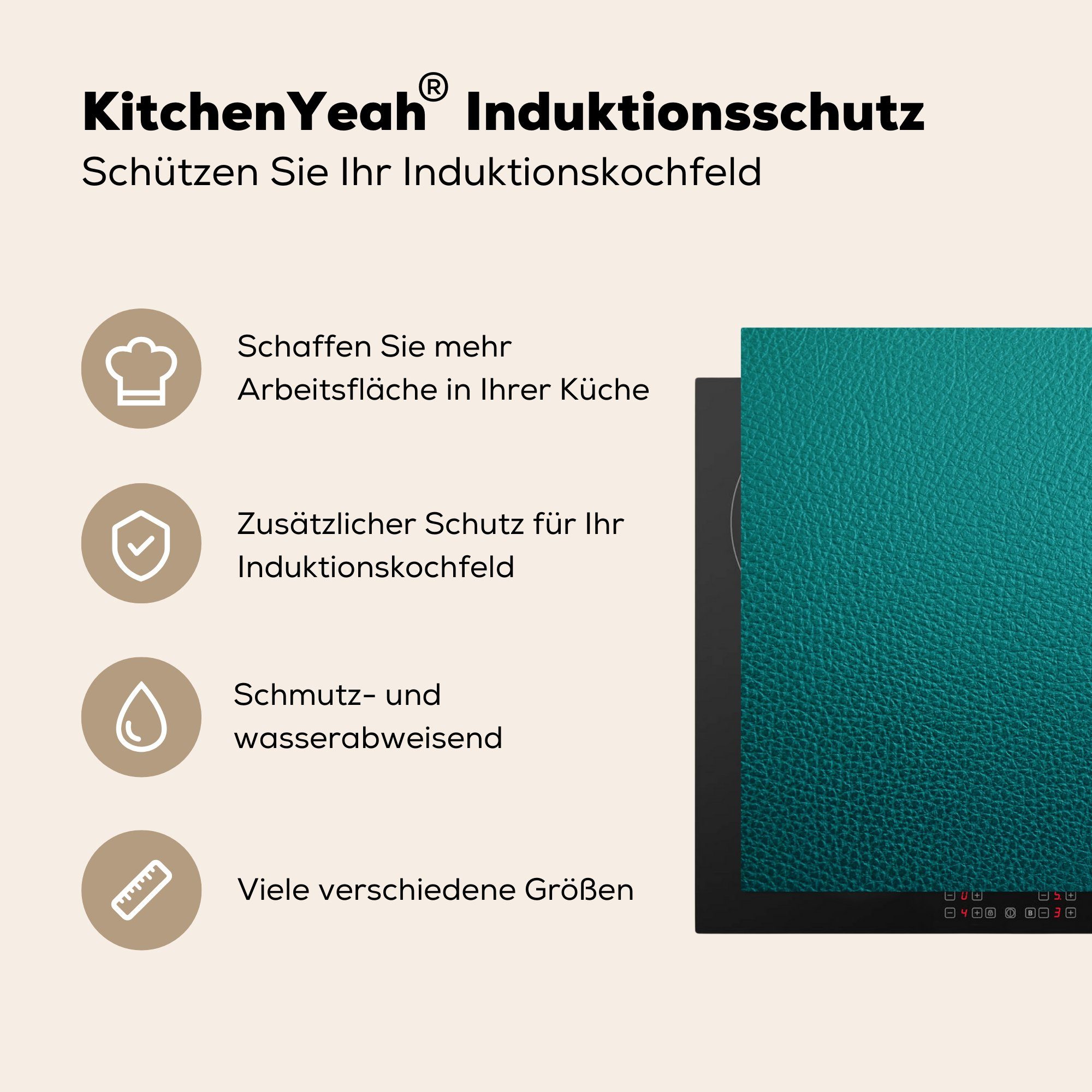 81x52 Herdblende-/Abdeckplatte MuchoWow küche, Ceranfeldabdeckung (1 für Schutz Induktionskochfeld die Hellgrüne Vinyl, cm, tlg), Lederstruktur,