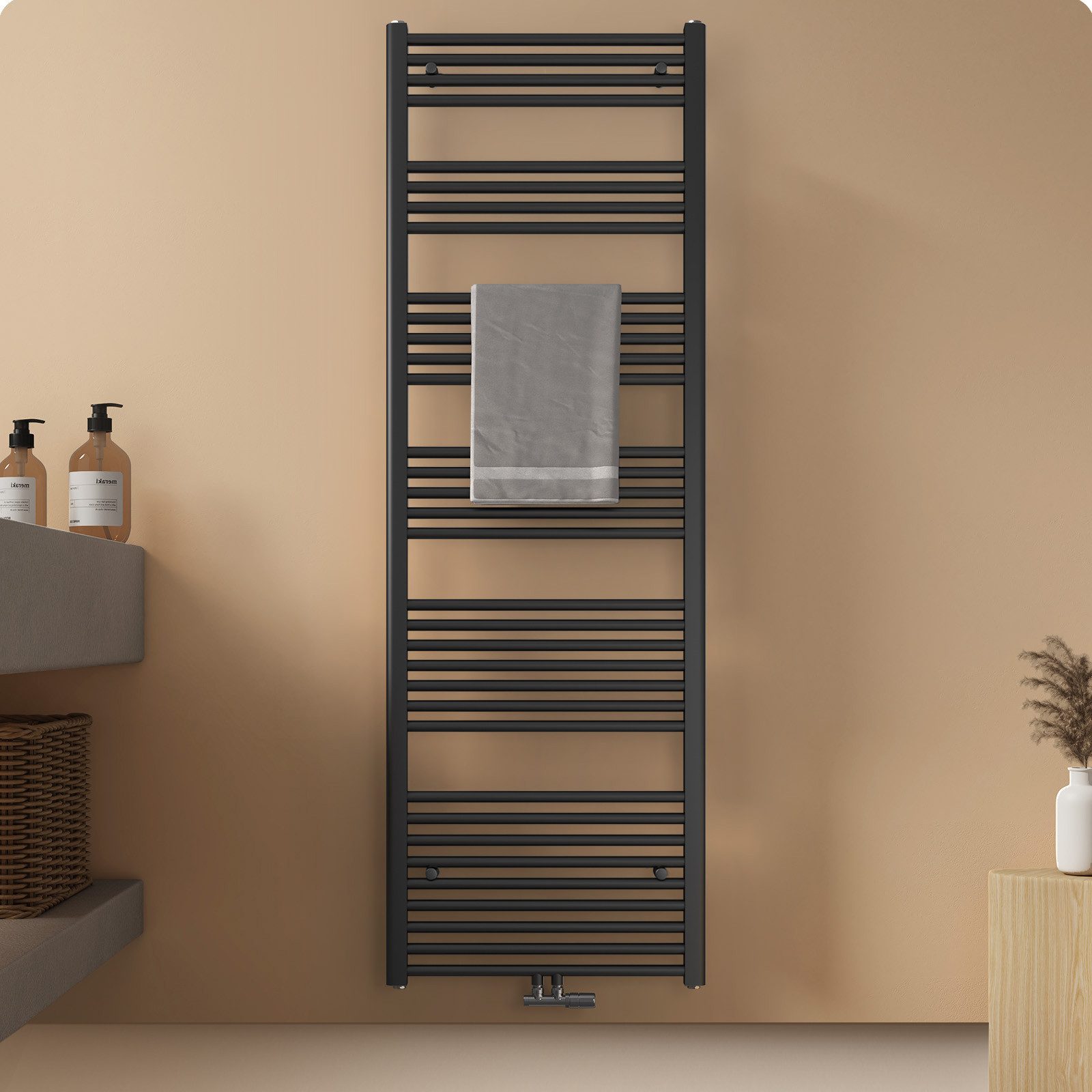 EMKE Badheizkörper Handtuchtrockner Handtuchwärmer Bad-Heizkörper, Mittelanschluss, Anthrazit