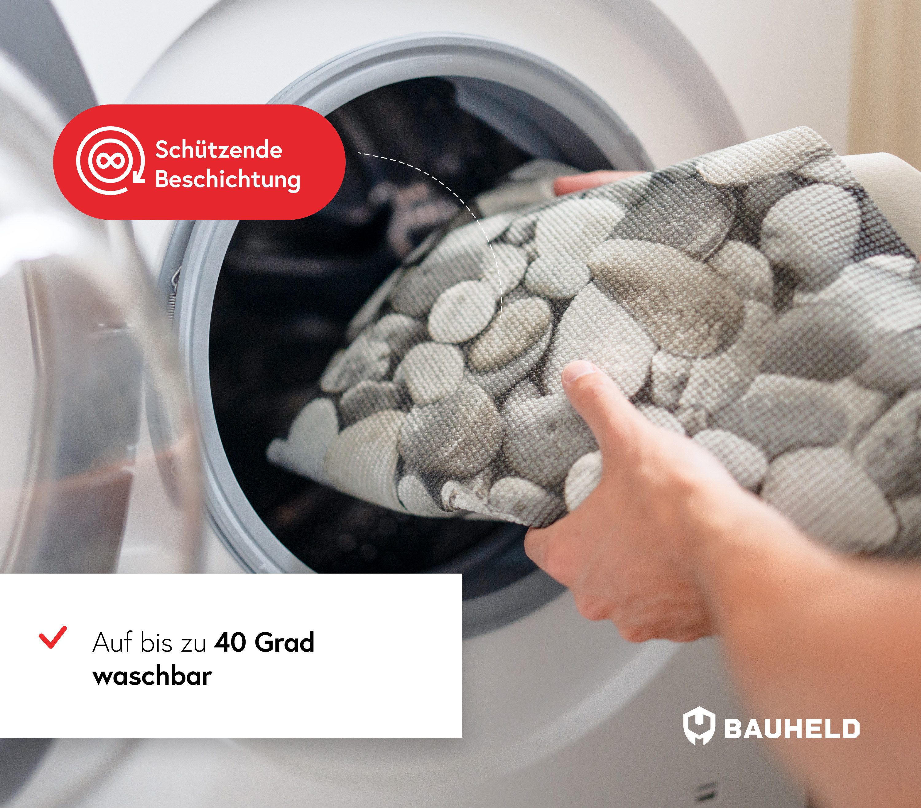 BAUHELD Antirutschmatte Waschmaschine [Made in Germany], 60x60 cm, Waschmaschinenauflage mit Vinyl-Beschichtung, Als Waschmaschinenbezug, Waschmaschinenabdeckun – Bild 4 von 5