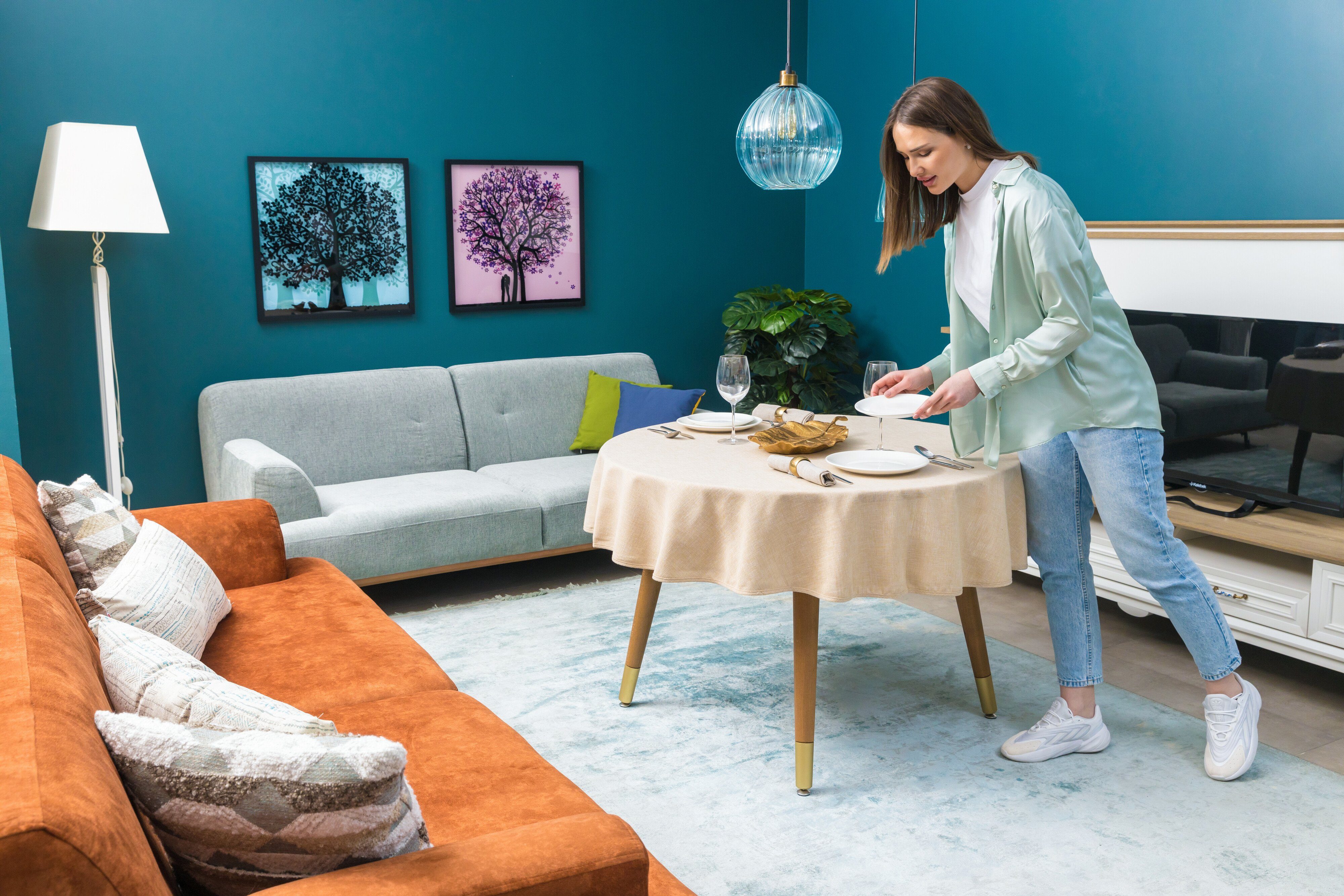 Simurq Tischdecke Wasserabweisend, Leinenoptik Tischdecke Abwaschbar - Lotuseffekt (Pflegeleicht & fleckenabweisend Tischdecken, Tischdecke Rund - Tischtuch Table Cloth)