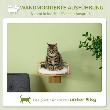 PawHut Kratzbaum Wandliege, Katzenbett, mit Schutzrand, Liegekissen, Eiche+Cremeweiß, Ø34 x 10.5H cm