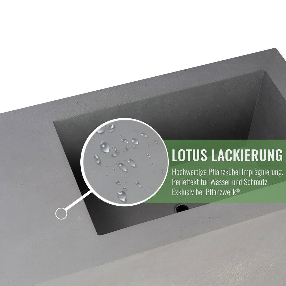 Pflanzwerk® Pflanzkübel RELAX Premium Fiberglas Blumenkübel Gartenbank mit Lotus-Effekt, Fiberglas - Handgefertigt - Rechteckig - Frostbeständig