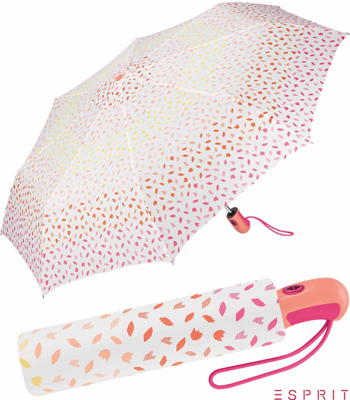 Esprit Taschenregenschirm schöner Schirm für Damen mit Auf-Zu Automatik, zarte Blütenblätter in farblicher Abstufung orange