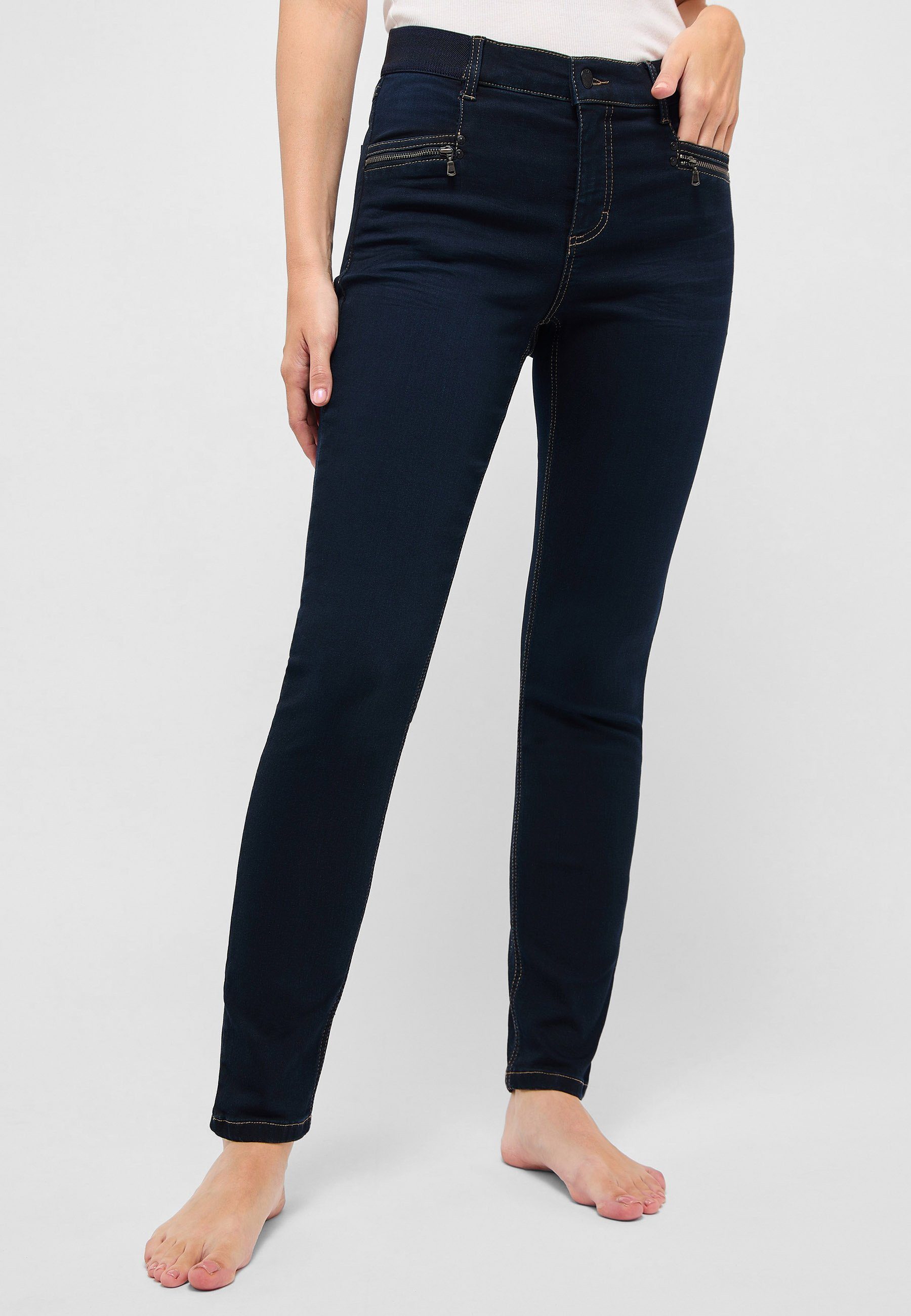 ANGELS Slim-fit-Jeans Jeans One Size mit Zip Detail mit Reißverschluss dunkelblau