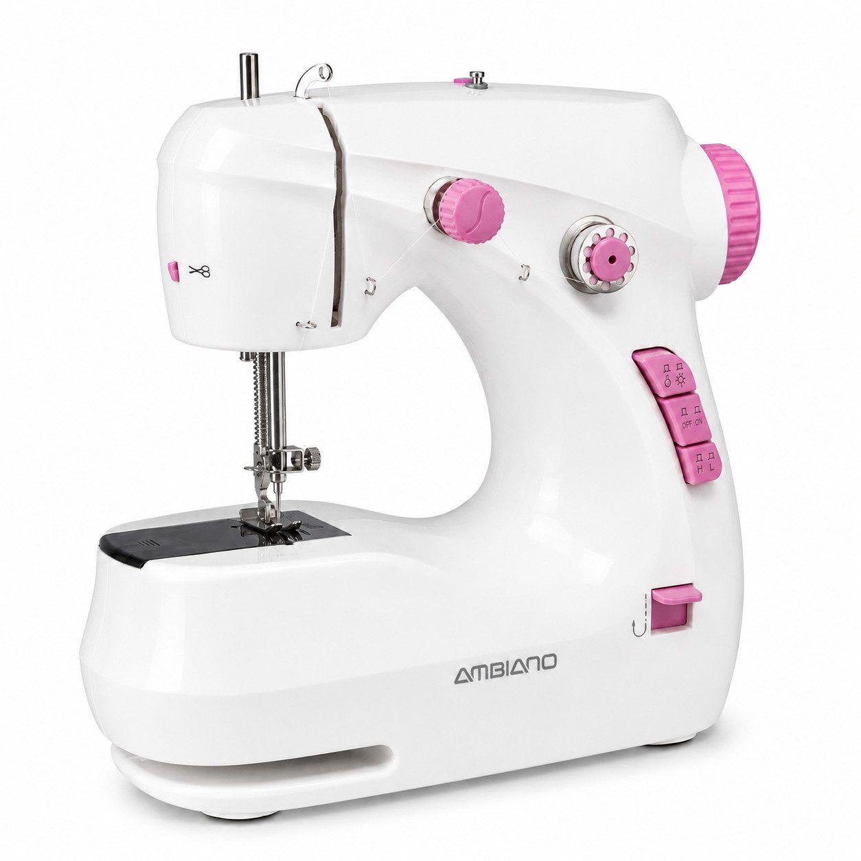 Ambiano Nähmaschine Mini-Nähmaschine für unterwegs, 2 Programme, tragbar, Batterie- & Netzbetrieb, mit Fußpedal & Zubehör