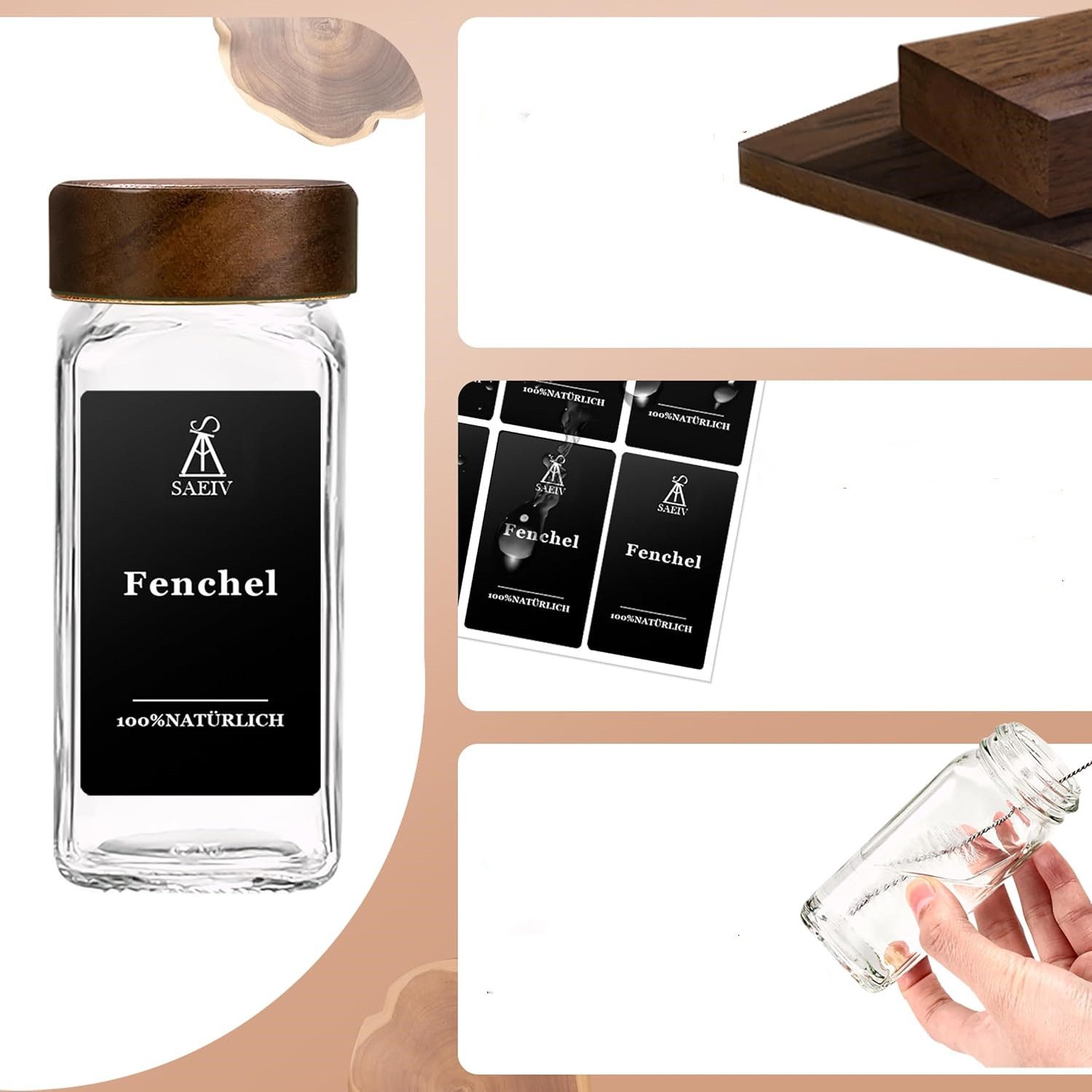 KingLux Gewürzbehälter 12Stk.Gewürzdosen Mit Gewürzetiketten,120ml Gewürzbehälter aus Glas, (12-tlg)