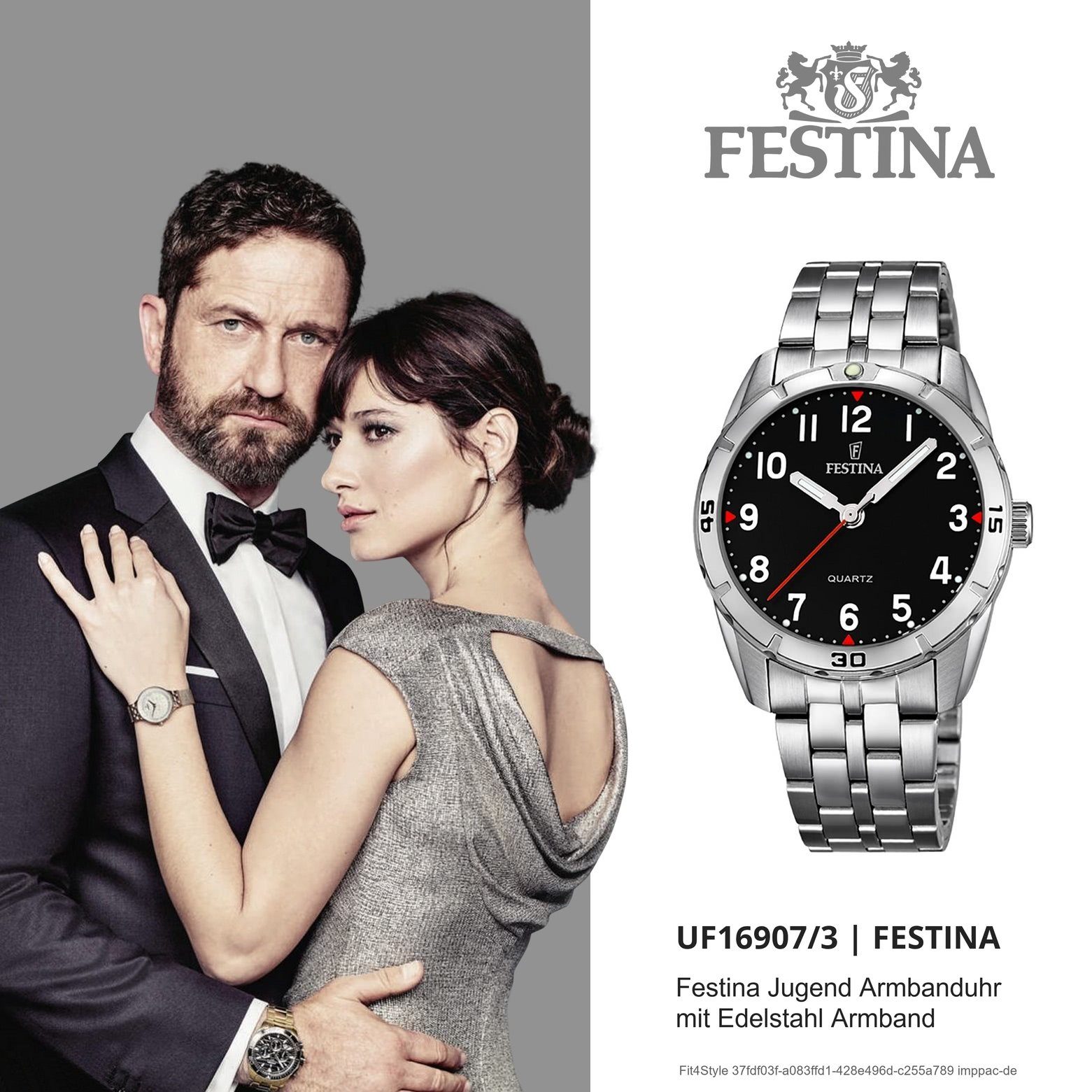 Festina Quarzuhr Festina Armbanduhr Uhr Kinder F16907/3 rund, Edelstahl, Jugend, Kinder silber Edelstahlarmband