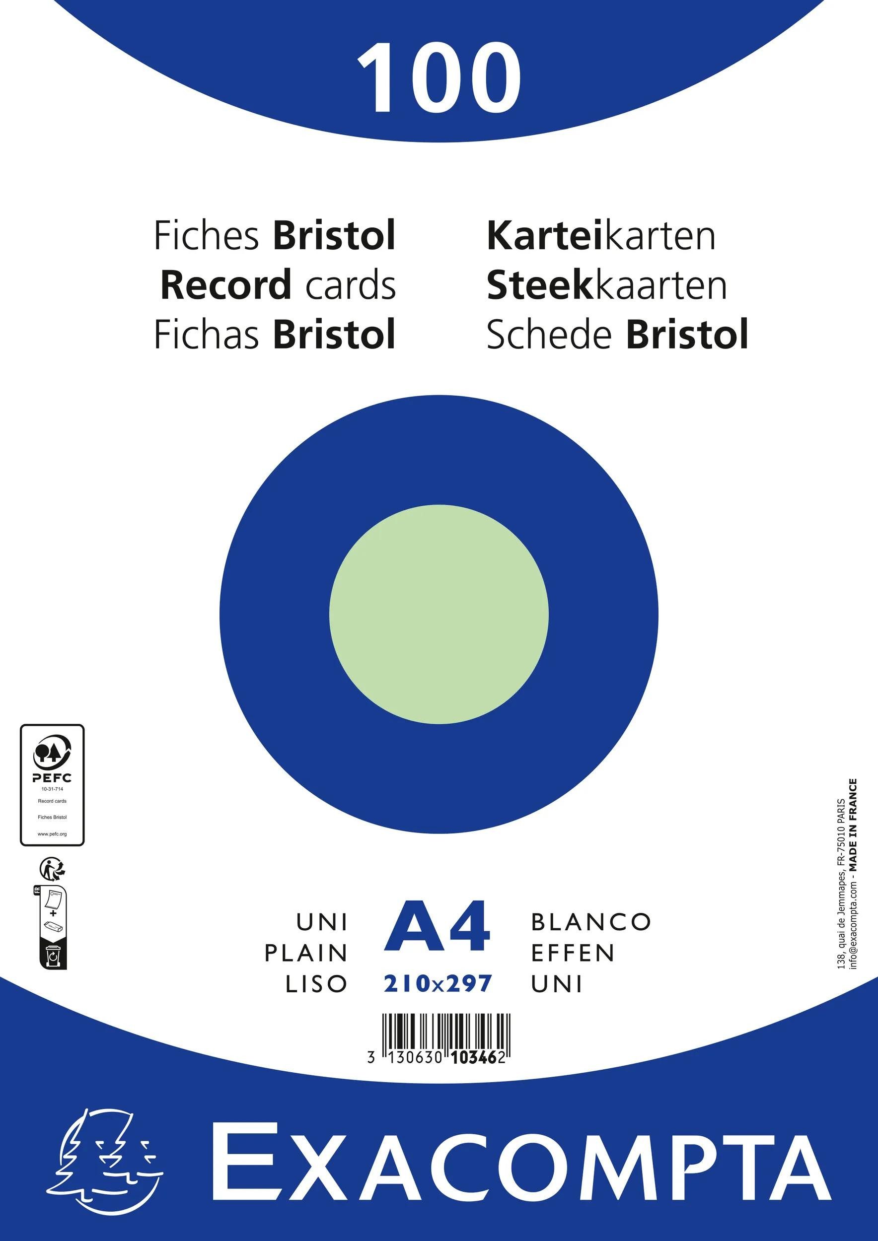 EXACOMPTA Karteikarten 10x Karteikarten A4 blanko, 100 Stück eingeschweißt - Grün - 10346E, Karteikarten blanko
