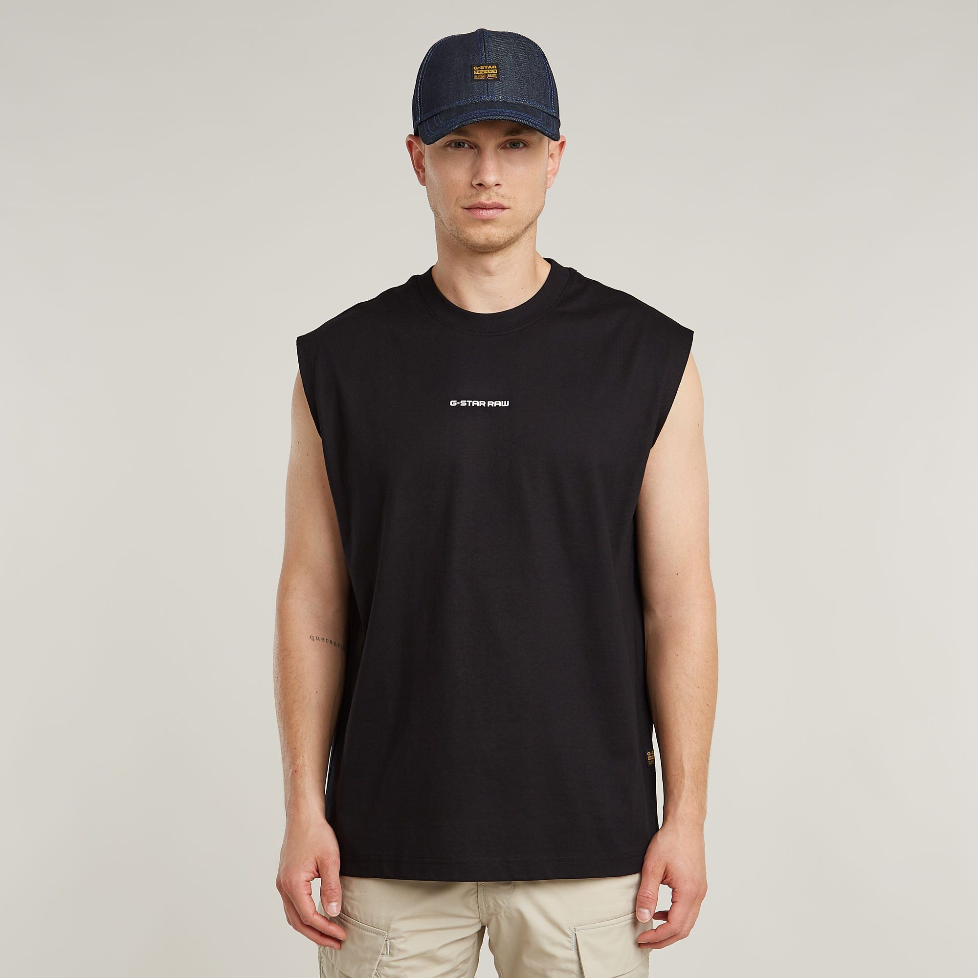 G-STAR Rundhalsshirt Boxy ärmellos, Logoschriftzug