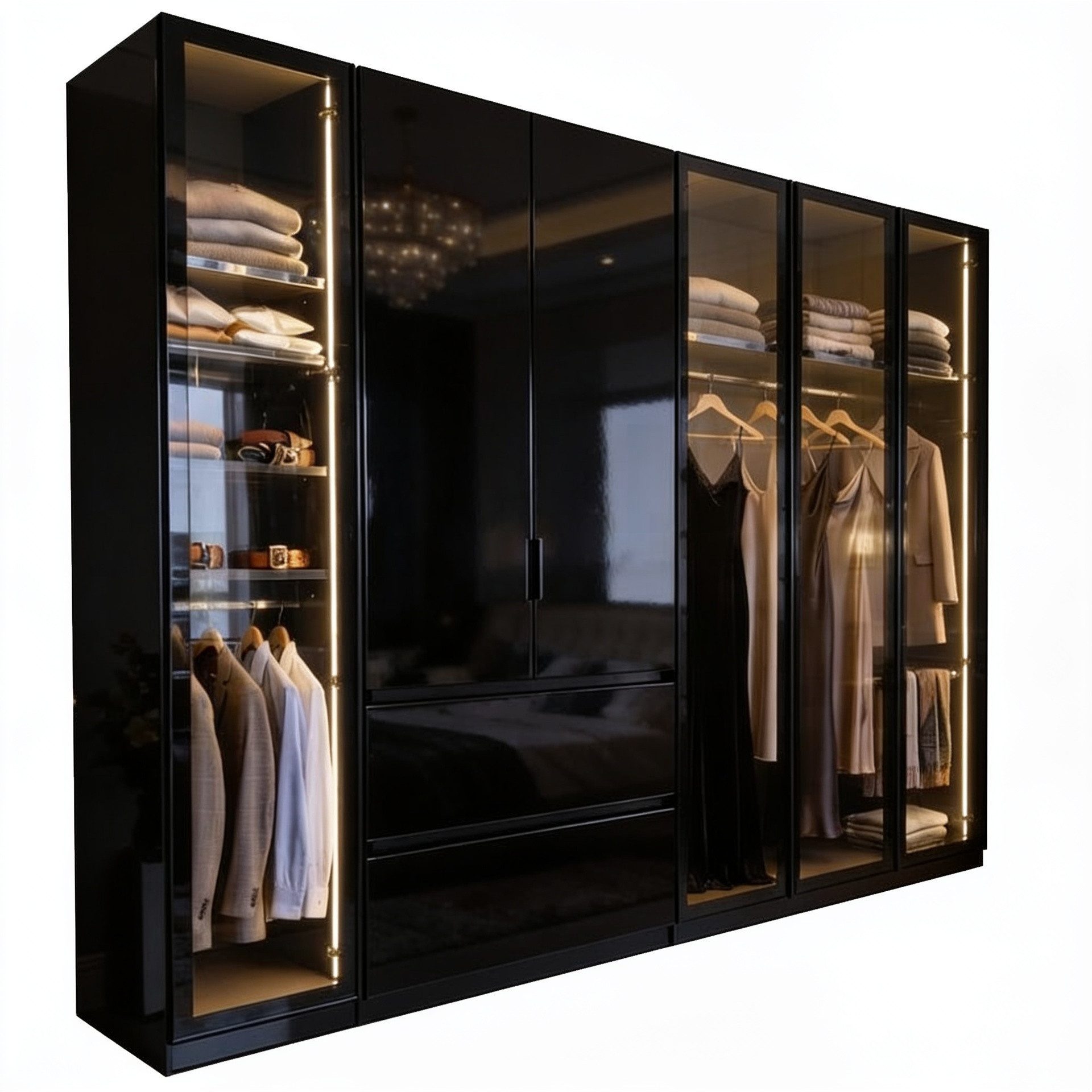 Palms-Store Kleiderschrank Poseidon mit Glasrahmentüren 6-türig inkl. Aufbauservice (Spar-Set) Maße: Breite: 300cm, Höhe: 218cm, Tiefe: 62cm