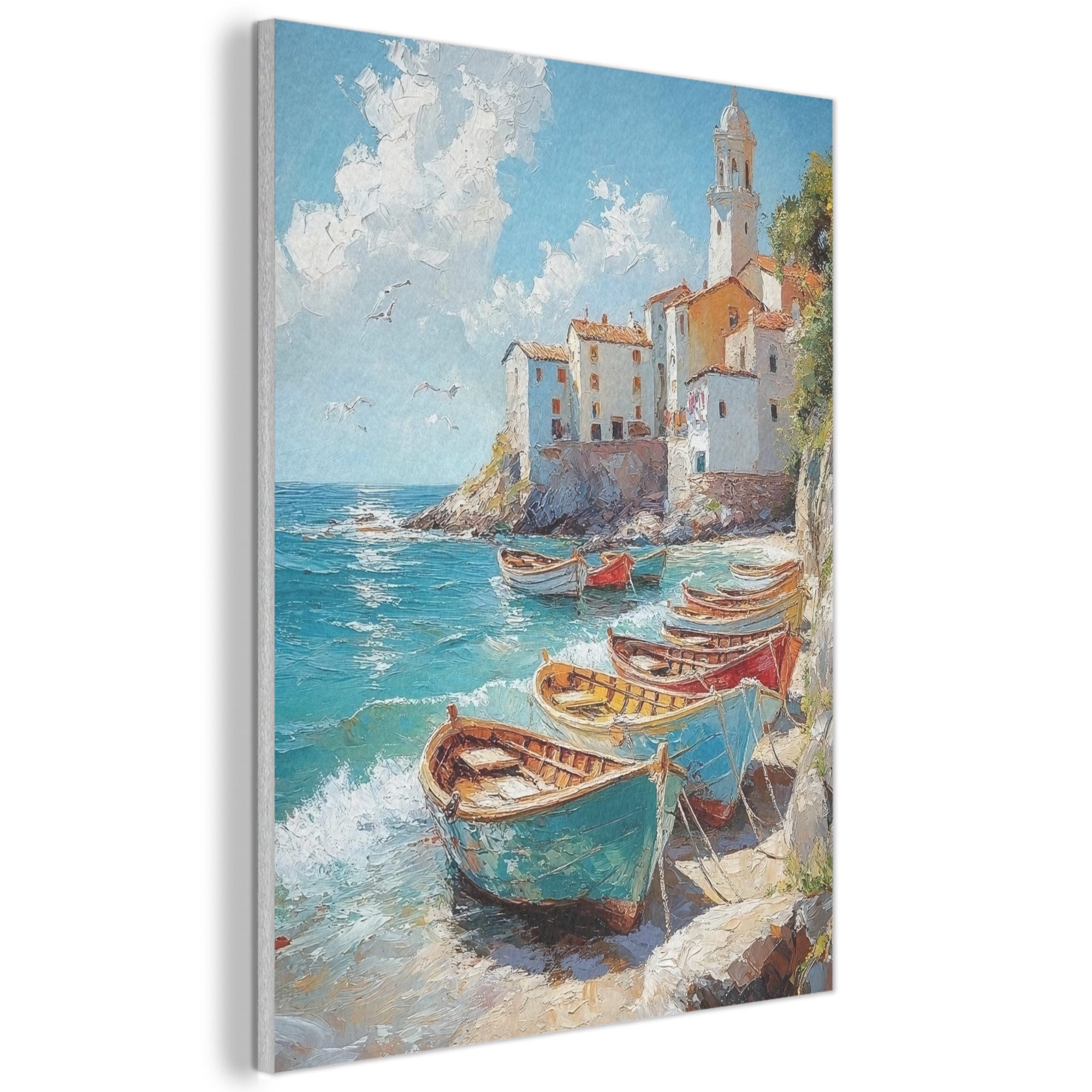 MuchoWow Gemälde Boote - Felsen - Meer - Sonne, Fotodruck (1 St), Akustikpa günstig online kaufen