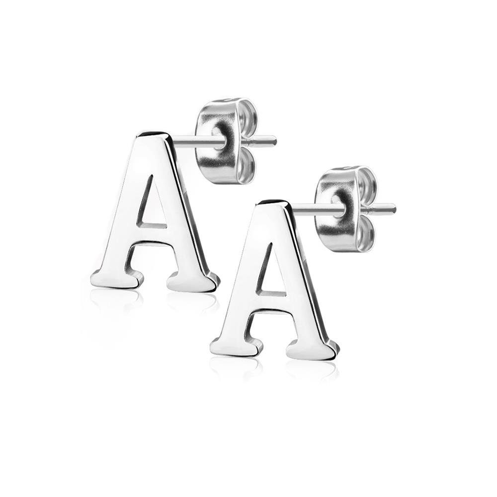 BUNGSA Ohrstecker-Set Ohrstecker Buchstaben 2-tlg), (2 Silber Stück), Damen (1 Ohrschmuck Edelstahl Ohrringe aus Paar