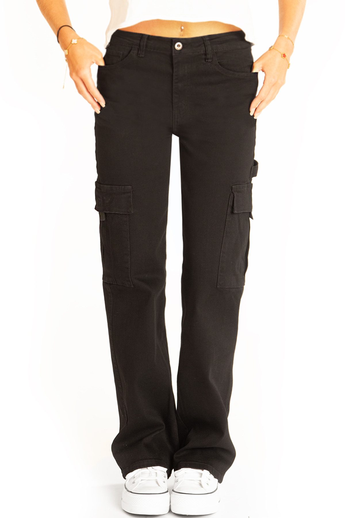 be styled Cargohose High Waist Cargojeans schwarze Cargohose mit Taschen - Damen - j10p-1