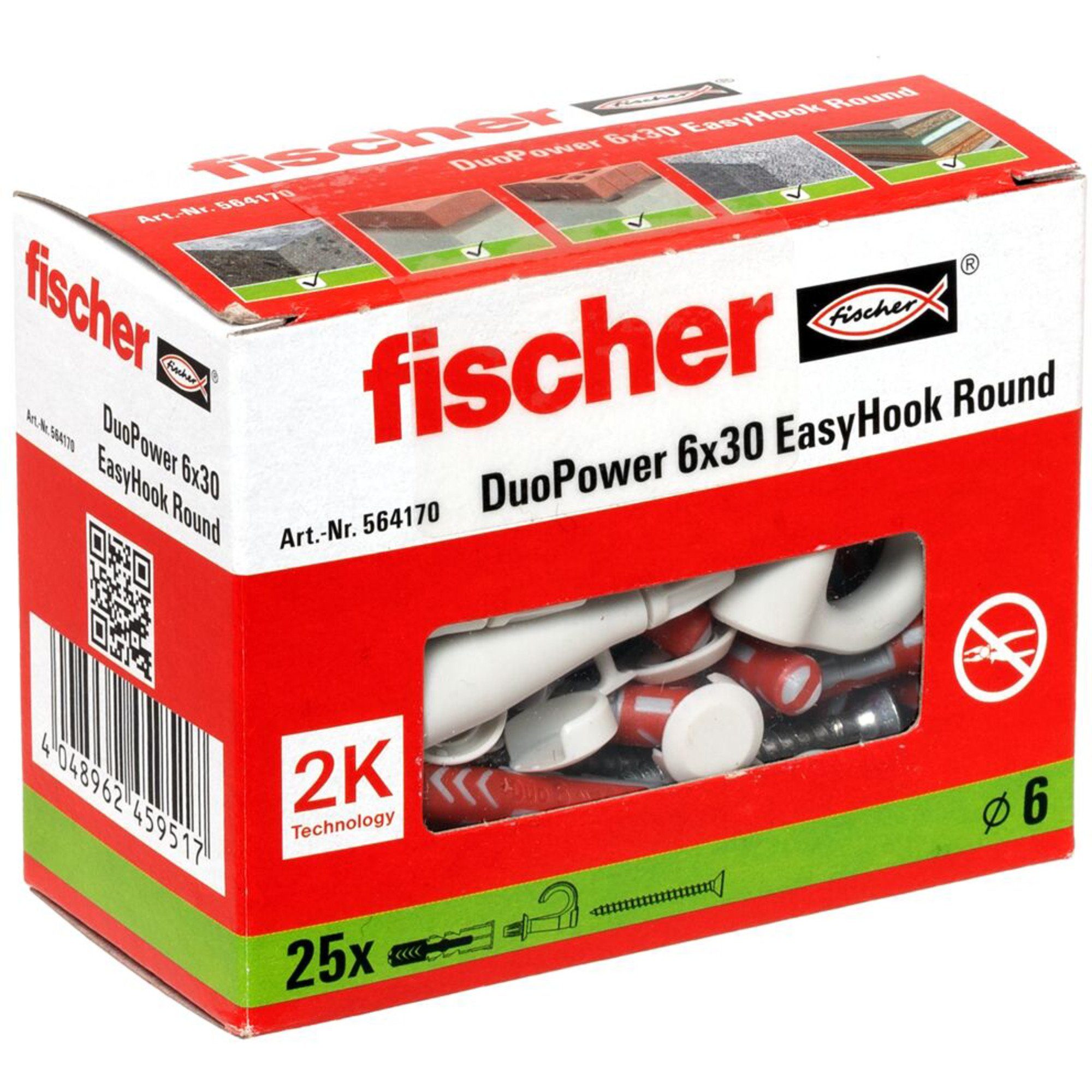 Fischer Universaldübel fischer EasyHook Round DuoPower 6x30, Dübel, (25