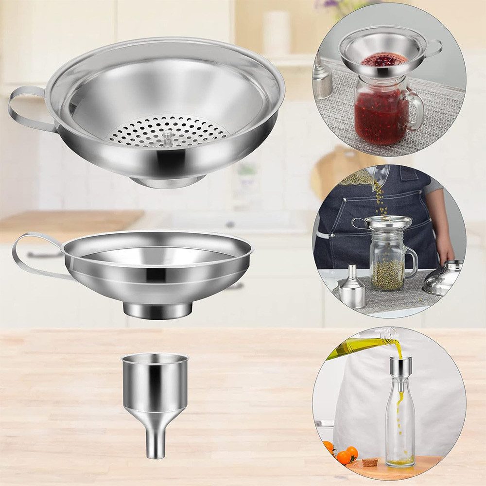 AFKSMILE Trichter Edelstahl Trichterset 8-teilig mit Heber & Filter, spülmaschinenfest, (8-tlg), 3 Größen Küchentrichter Set für Marmelade, Einmachen, Öl, Gewür – Bild 4 von 5