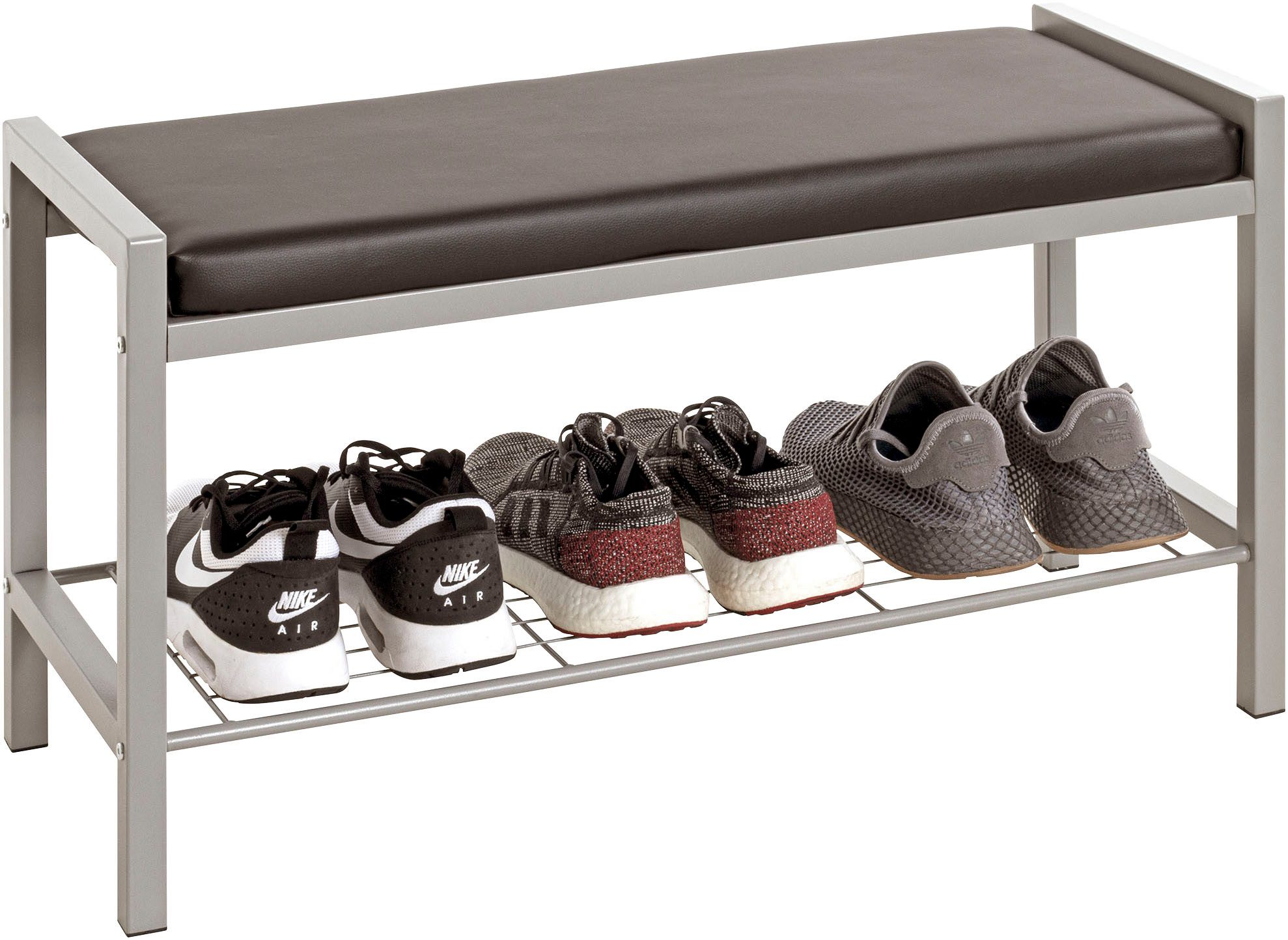 HAKU Schuhbank Flurbank, Garderobenbank, Sitzbank, rechteckig - aus Metall Grau - B/T/H 80/32/48 cm