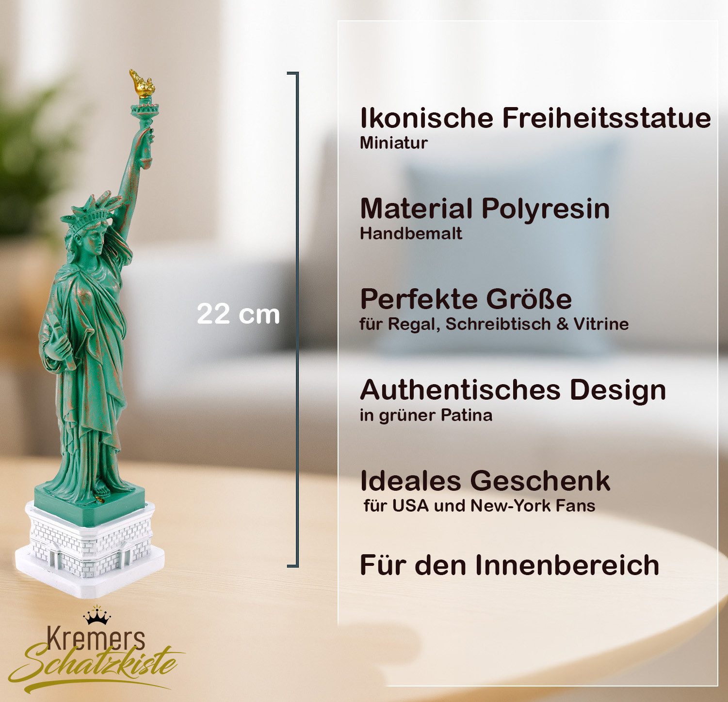 Kremers Schatzkiste Dekofigur Freiheitsstatue 22 cm grün Polyresin handbema günstig online kaufen