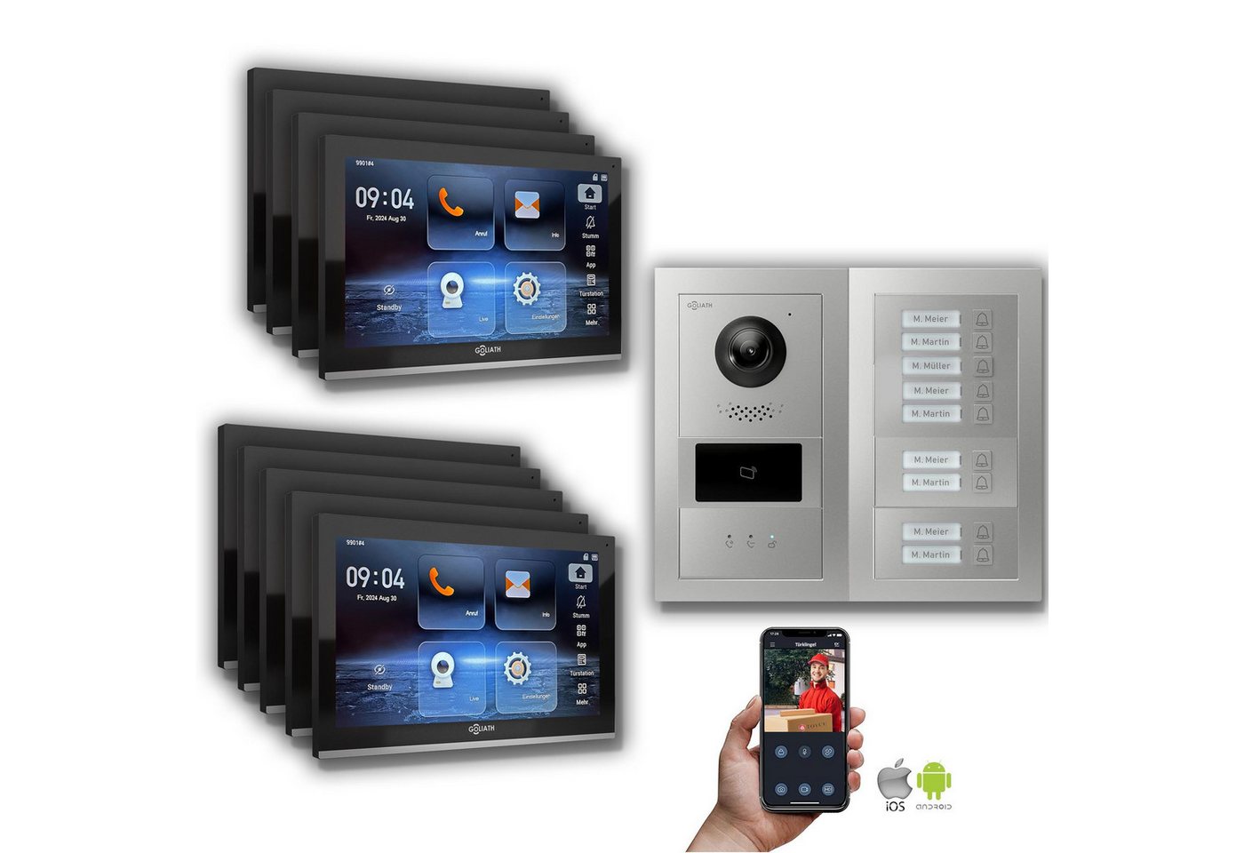 Thumbnail - Goliath Intercom Video-Türsprechanlage Goliath IP Video Türsprechanlage: 10-Zoll 9 Familienhaus, RFID, Anzeig (Privat od...