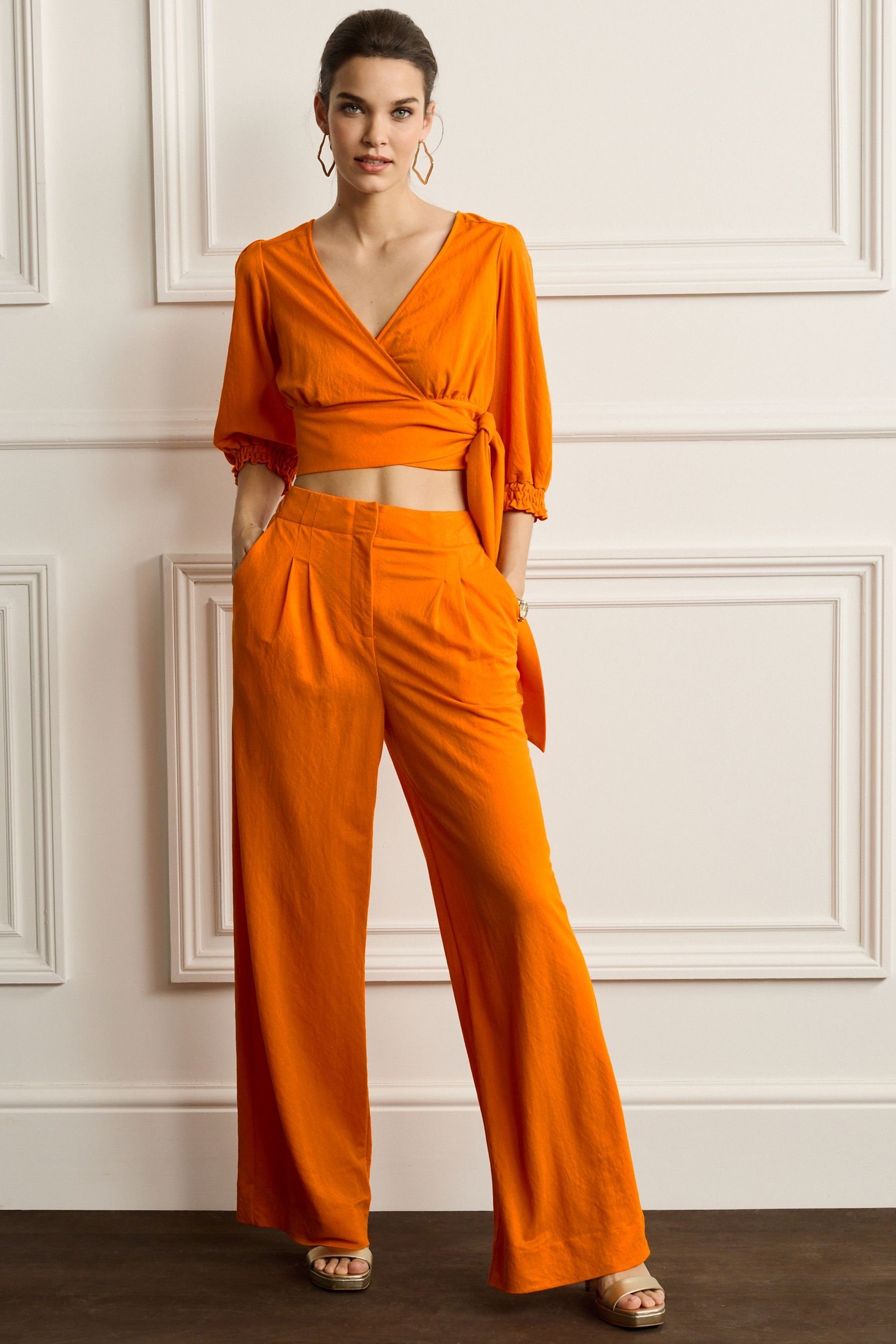 Hose mit Palazzohose Bein, weitem Next Kombiteil Orange (1-tlg)