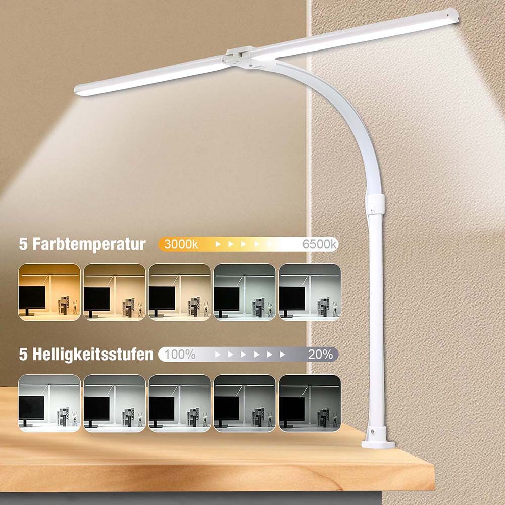 Sunicol LED Schreibtischlampe Doppelkopf klemmbar Schreibtischlampe, Dimmba günstig online kaufen