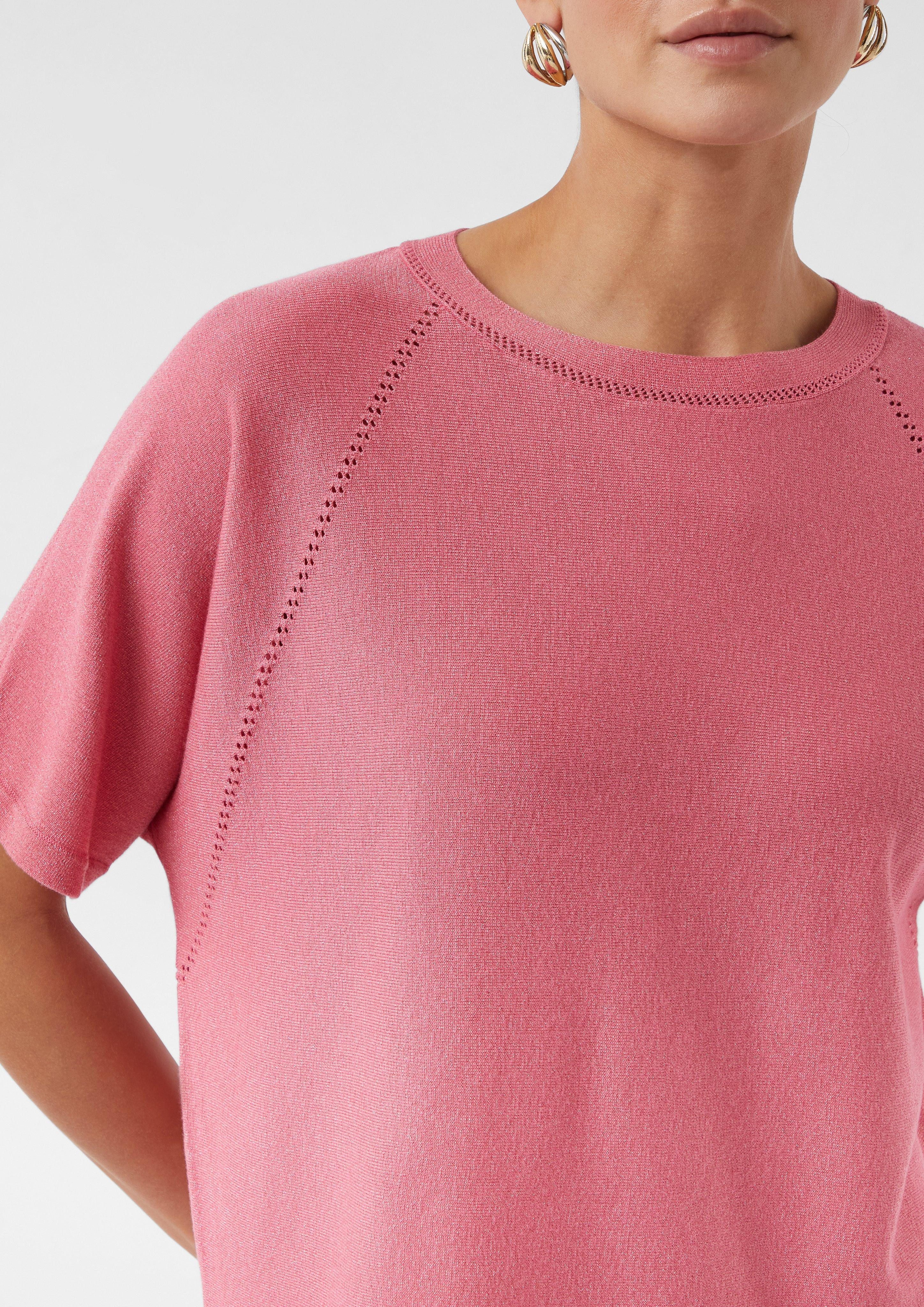 Comma Kurzarmshirt Schimmernder Feinstrick-Pullover mit Fledermausärmeln günstig online kaufen