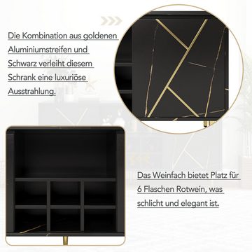 IDEASY Sideboard Selbstbedienungs-Sideboard, 148 x 40 x 70 cm, (elegantes schwarz-goldenes Design mit Flaschenhalter), ideal für Wohnzimmer, Küche und Flur