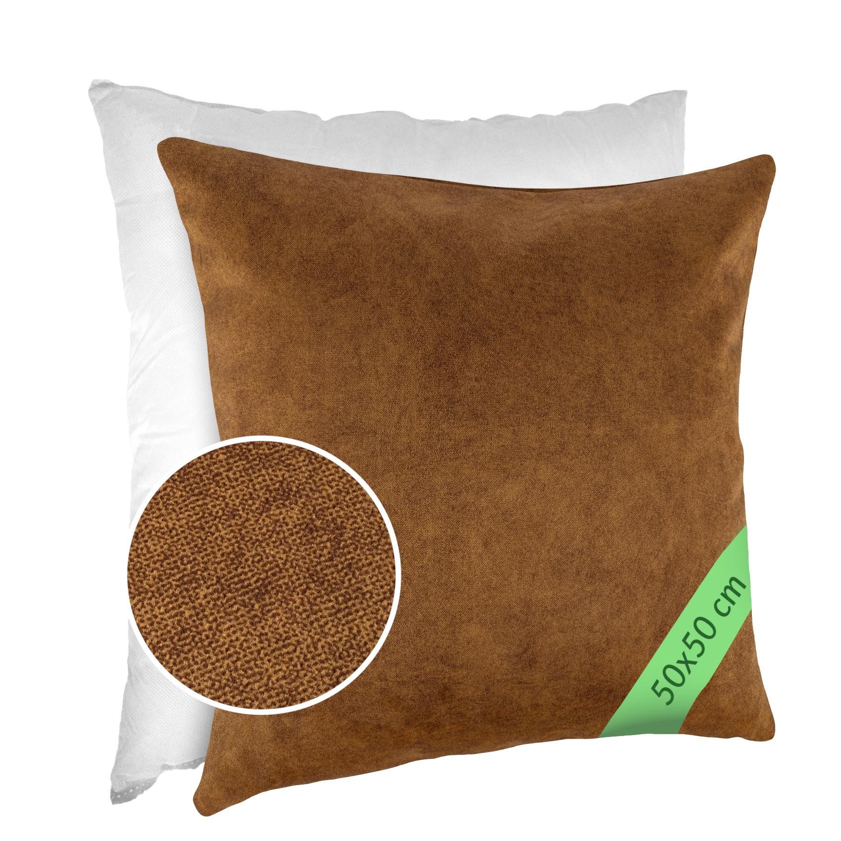 Kisska Dekokissen Kissenhülle MAGIC atmungsaktiv Velour Zierkissen Ambiente Dekorieren, Kissenüberzug mit Füllung Meliert-Optik UNI 40x40cm Einfarbig Kupfer