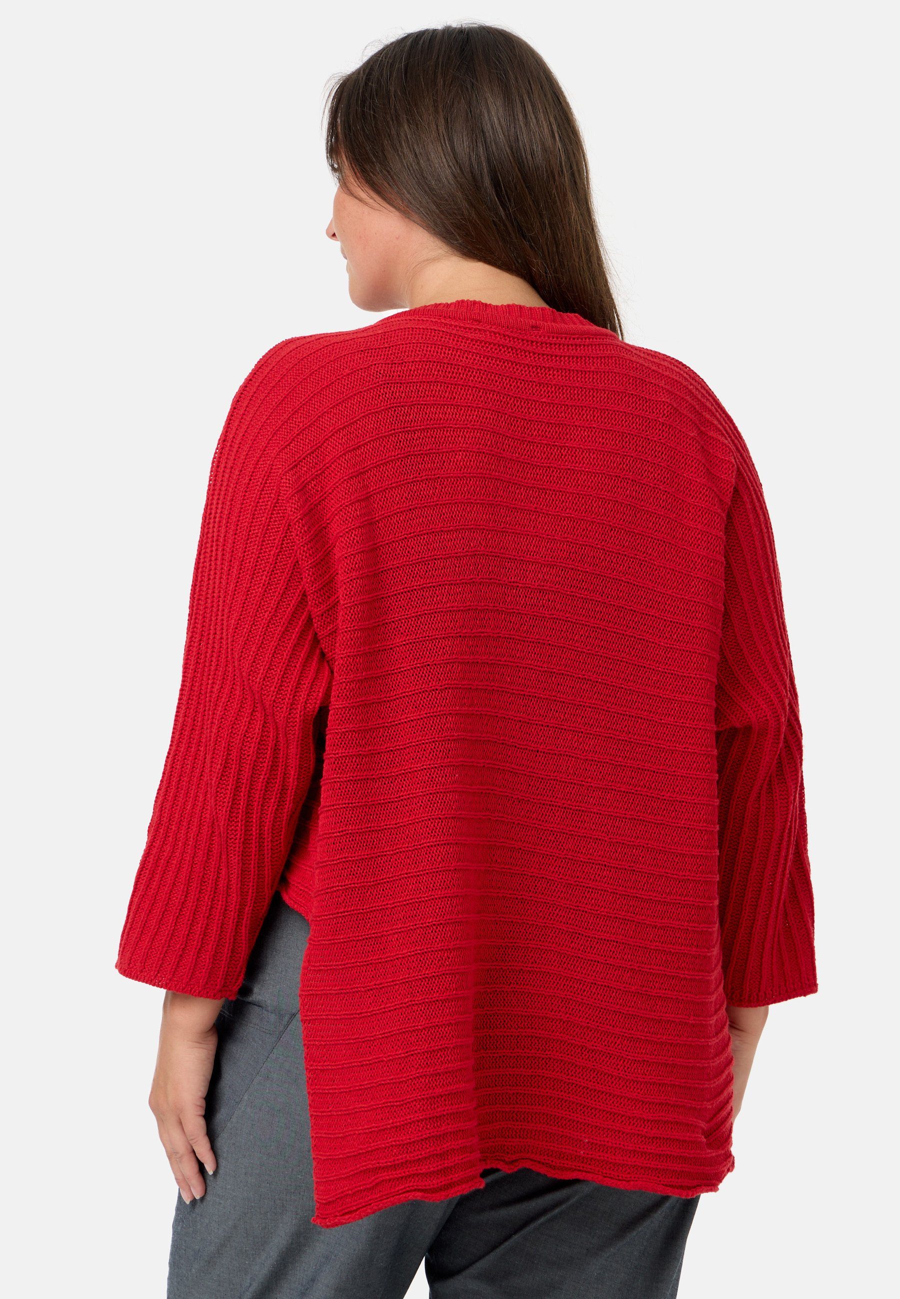 Kekoo Strickpullover Rot asymmetrischem 100% aus Baumwolle 'Pure' Strickshirt Stil im