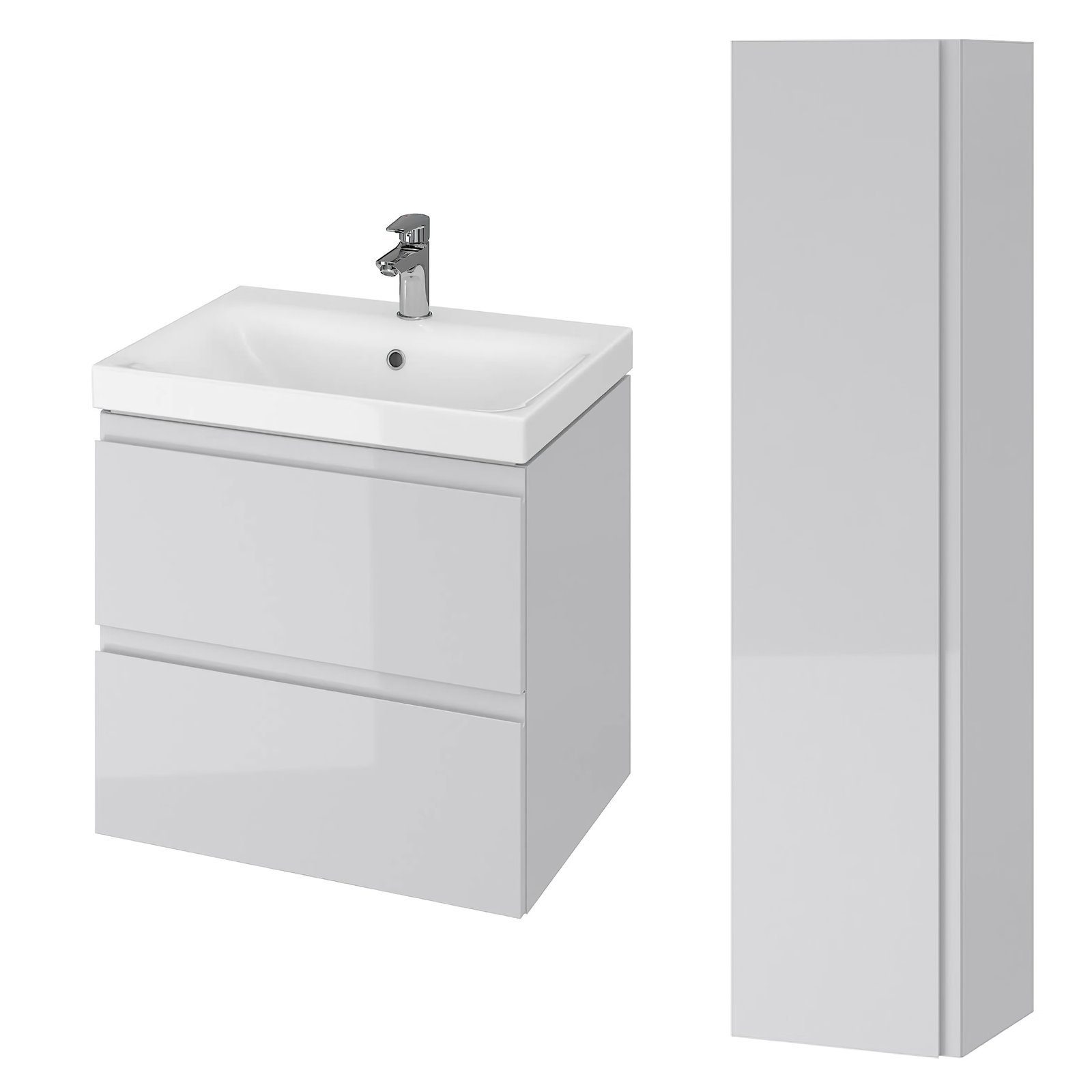 KOLMAN Waschbeckenunterschrank Badmöbel Set MODUO 60 Badezimmerschrank mit Schubladen & Keramikwaschbecken Grau | Waschbeckenunterschränke