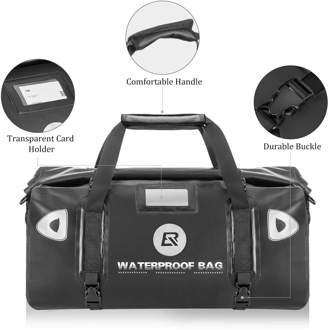 ROCKBROS Satteltasche Motorradtasche Gepäckrolle Hecktasche 100% Wasserdicht (1-tlg), Motorrad Gepäcktasche mit Schultergurt ca. 55L Gelb
