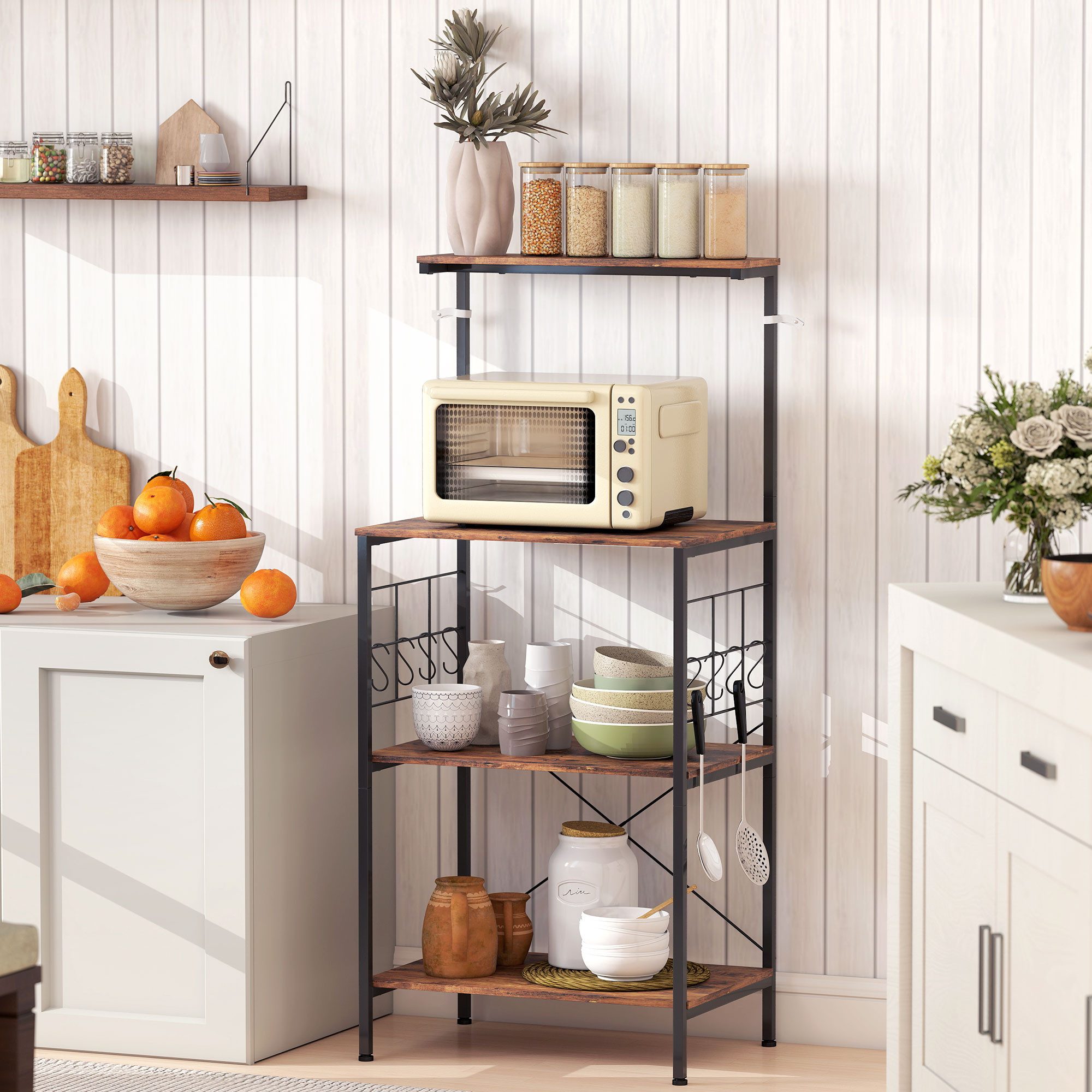 HOMCOM Küchenregal 4-stufiges Design, Arbeitsplatte, 8 Haken, Bäckerregal 1 günstig online kaufen