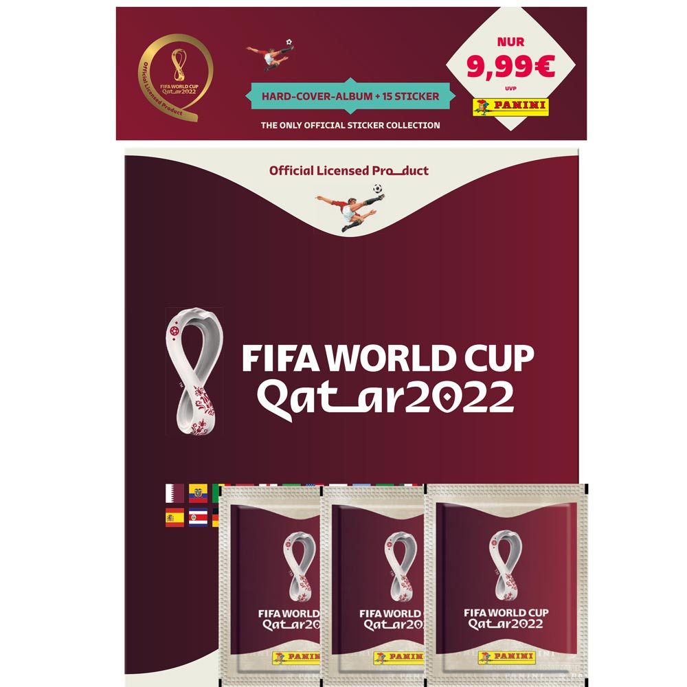 Panini Sammelkarte Panini WM 2022 Qatar Sticker Starter-Set 3 (Hardcover Album + 3 Tüten)