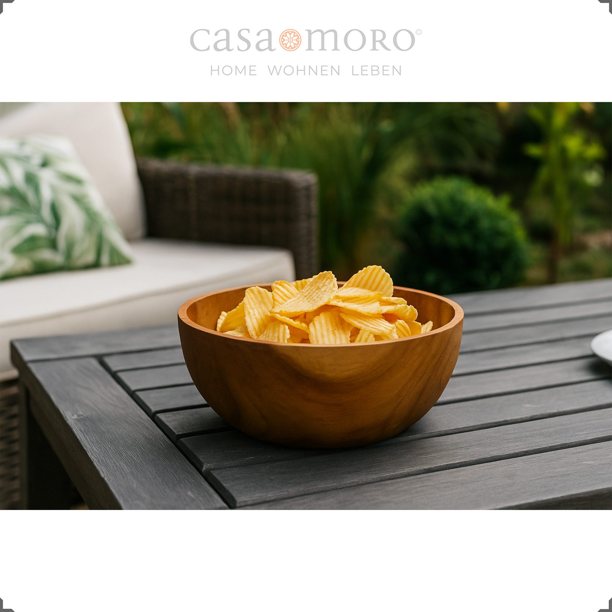 Casa Moro Servierschale Holzschale Holz 25 cm Teak Dekoschale Brotkorb Schale, 100 % Teakholz, aus einem Teakstammring - ganz ohne Leim oder Furnier – Bild 5 von 5