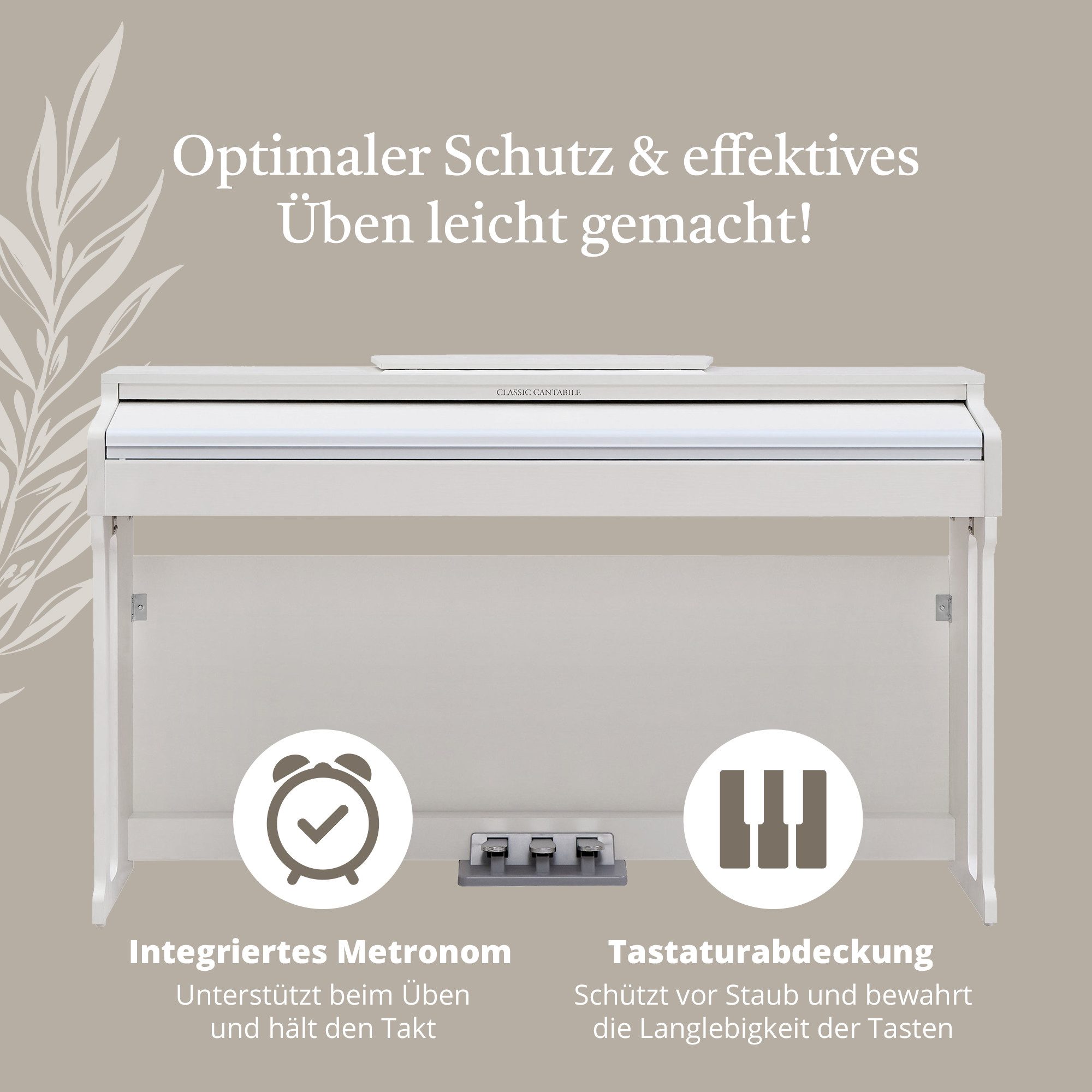 Classic Cantabile Digitalpiano Classic Cantabile DP-220 WM E-Piano Weiß matt, 20 Klänge und 3 Pedale - Dual-, Split- und Twinova-Funktion