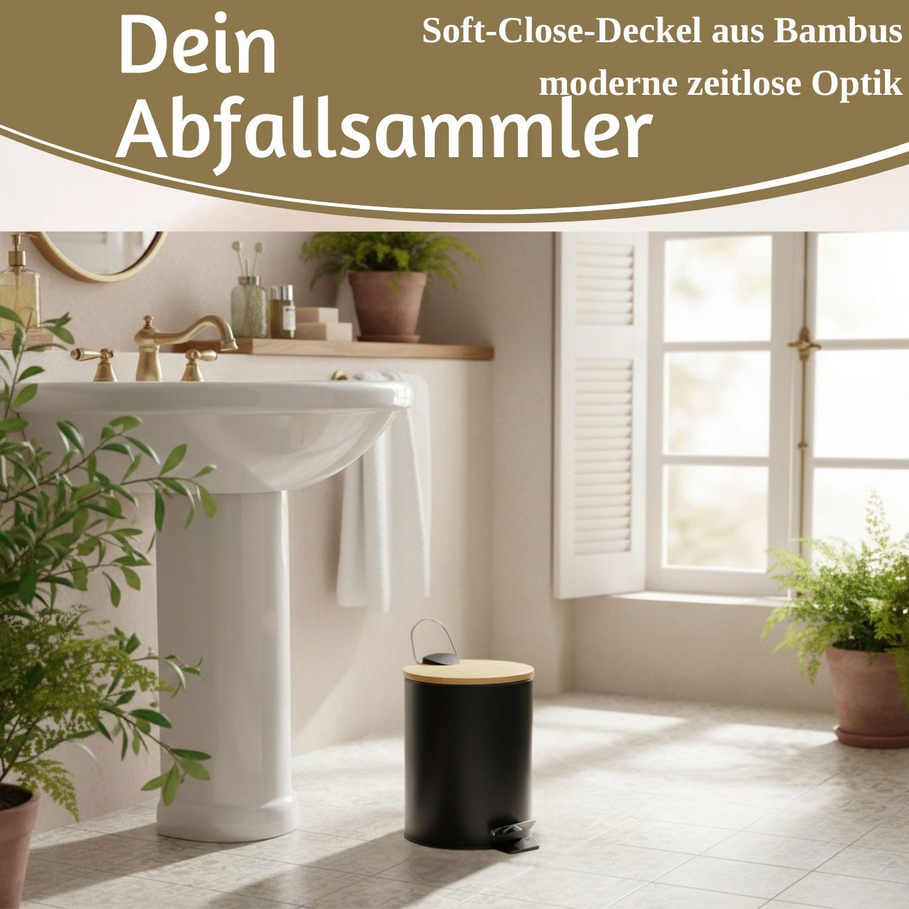 LS-LebenStil Kosmetikeimer Tretmülleimer Papierkorb 3L Soft Close Rund Fußpedal Mülleimer, Kosmetik-Mülleimer Treteimer Bad Badezimmer Küche Mülleimer