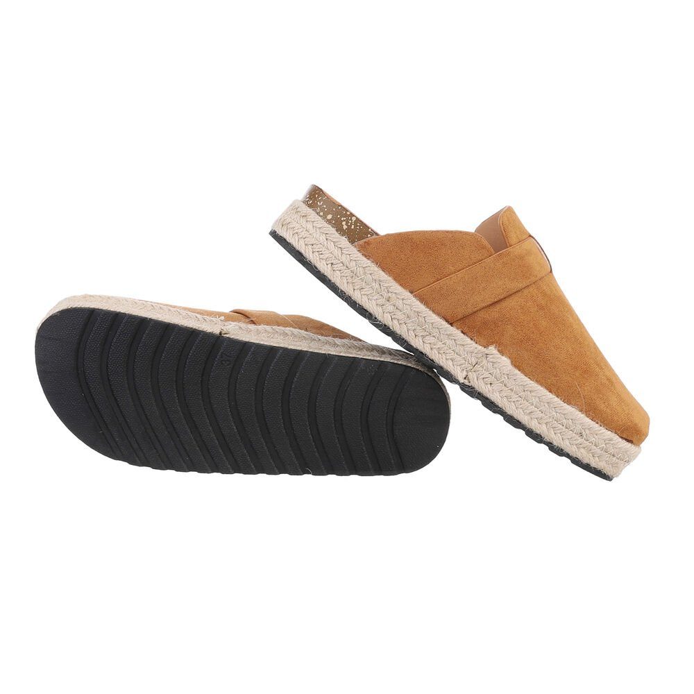 Ital-Design Damen Mules Freizeit Pantolette Flach Pantoletten in Camel günstig online kaufen