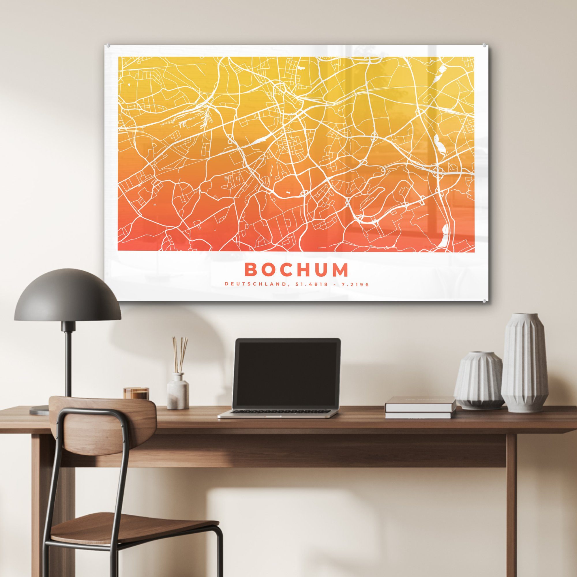 & Bochum Stadtplan Wohnzimmer - Deutschland, MuchoWow St), - Acrylglasbilder (1 Schlafzimmer Acrylglasbild