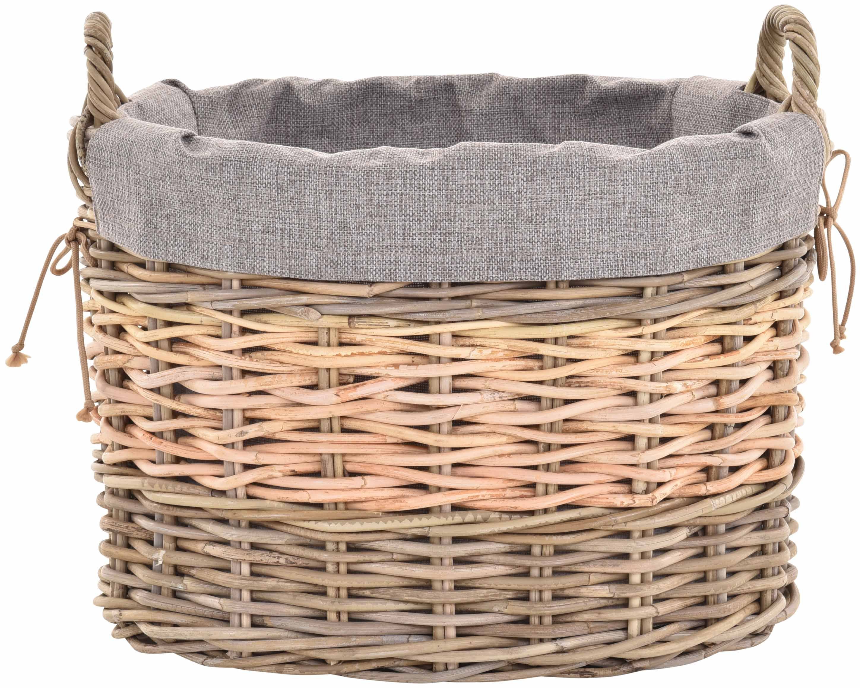 Krines Home Allzweckkorb Rattan Trage-Korb Kleiner Wäschekorb Dekokorb Aufbewahrungskorb Oval, mit Inlett, mit Griffen