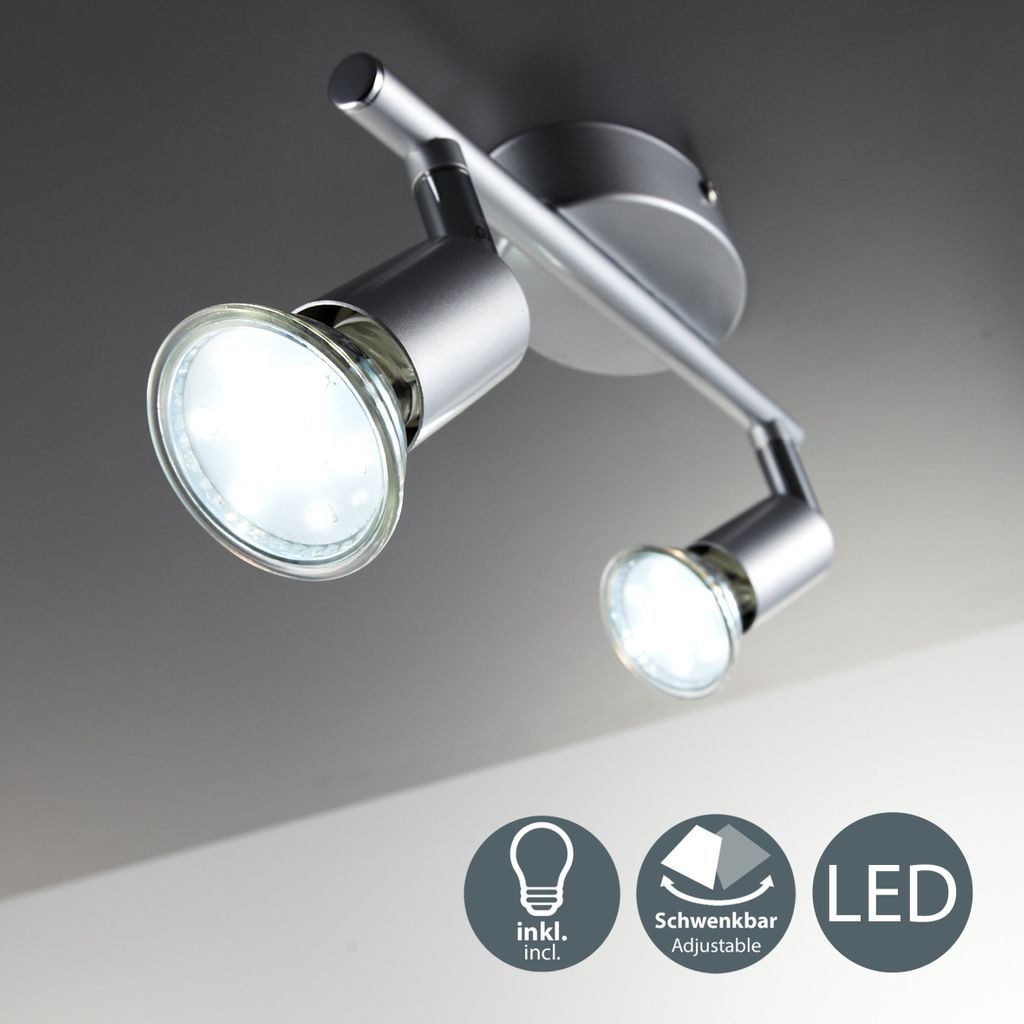 B.K.Licht Wandleuchte LED Deckenspot 25,5cm 2-flammig drehbar schwenkbar silber - 30-01-02-T, LED fest integriert, Warmweiß, 3000K Deckenlampe Inkl 2x 3W 250lm GU10 Leuchtmittel Flur Wohnzimmer