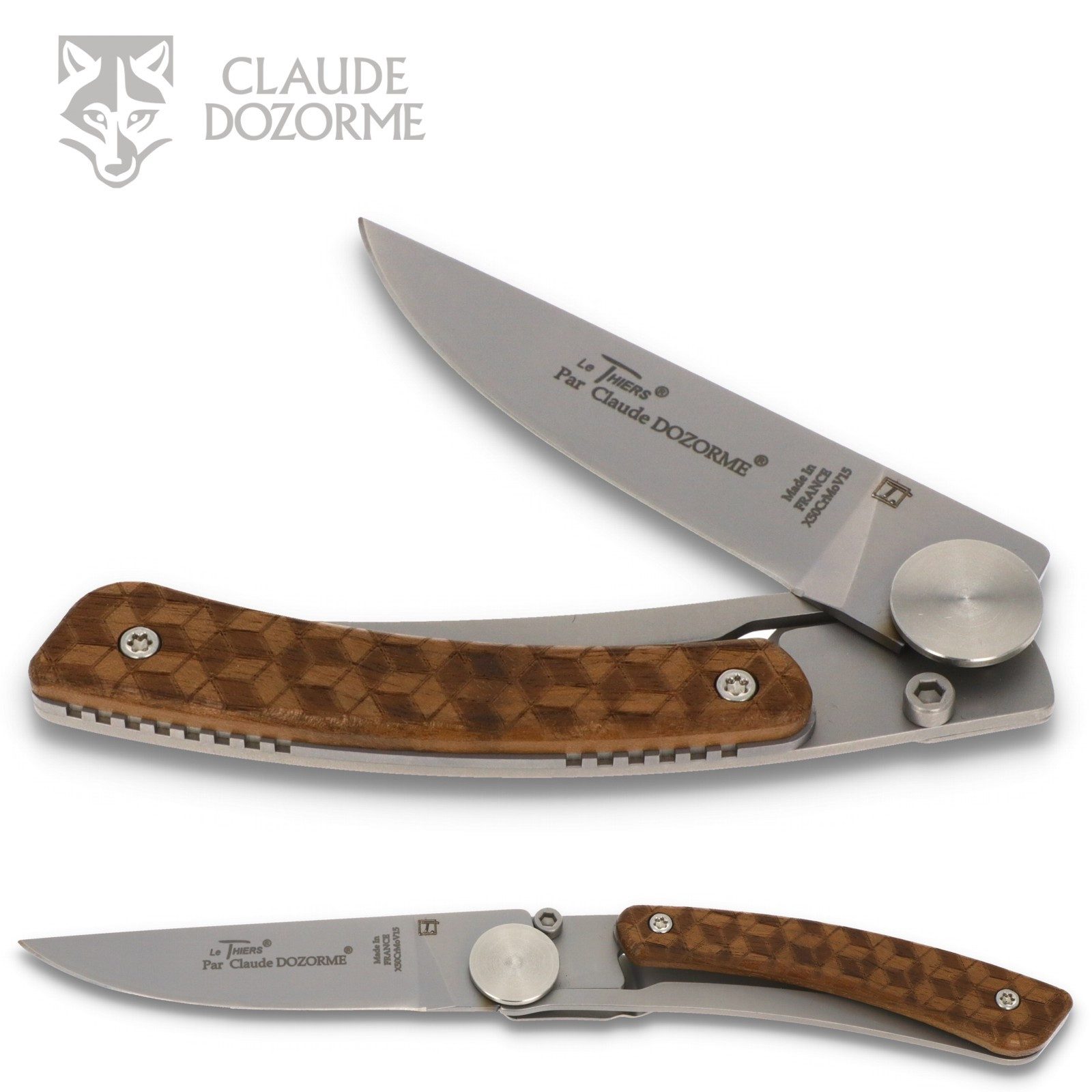 Claude Dozorme Taschenmesser 1.90.142.46NAB, Le Thiers "Bienenwaben" - Griff 10cm Eiche - LinerLock - Clip