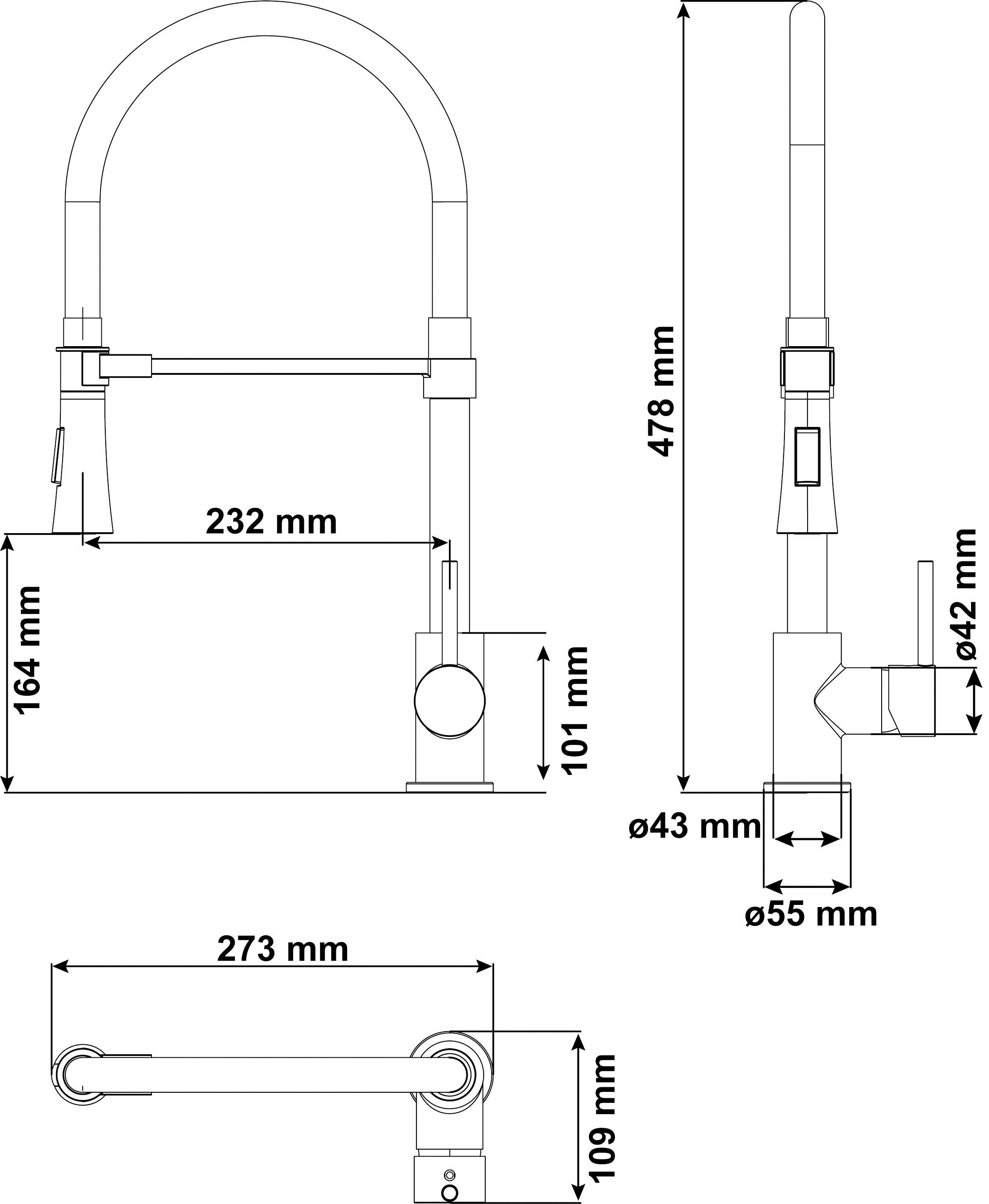 Einhebelmischer PANO schwarz CORNAT Silikonschlau Spültischarmatur