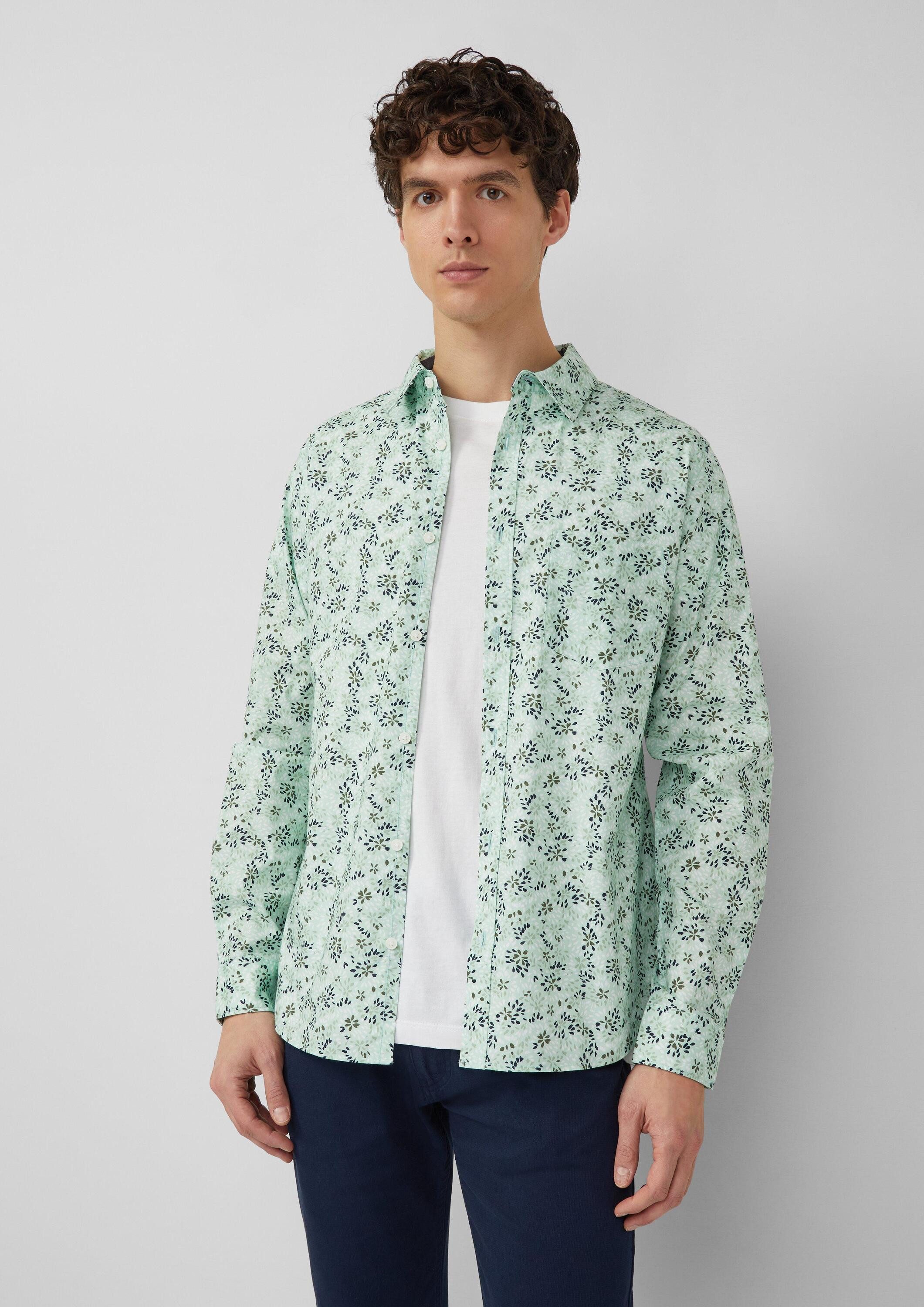 s.Oliver Langarmhemd Hemd Slim Fit: Langarmhemd mit All-over-Print und Kentkragen