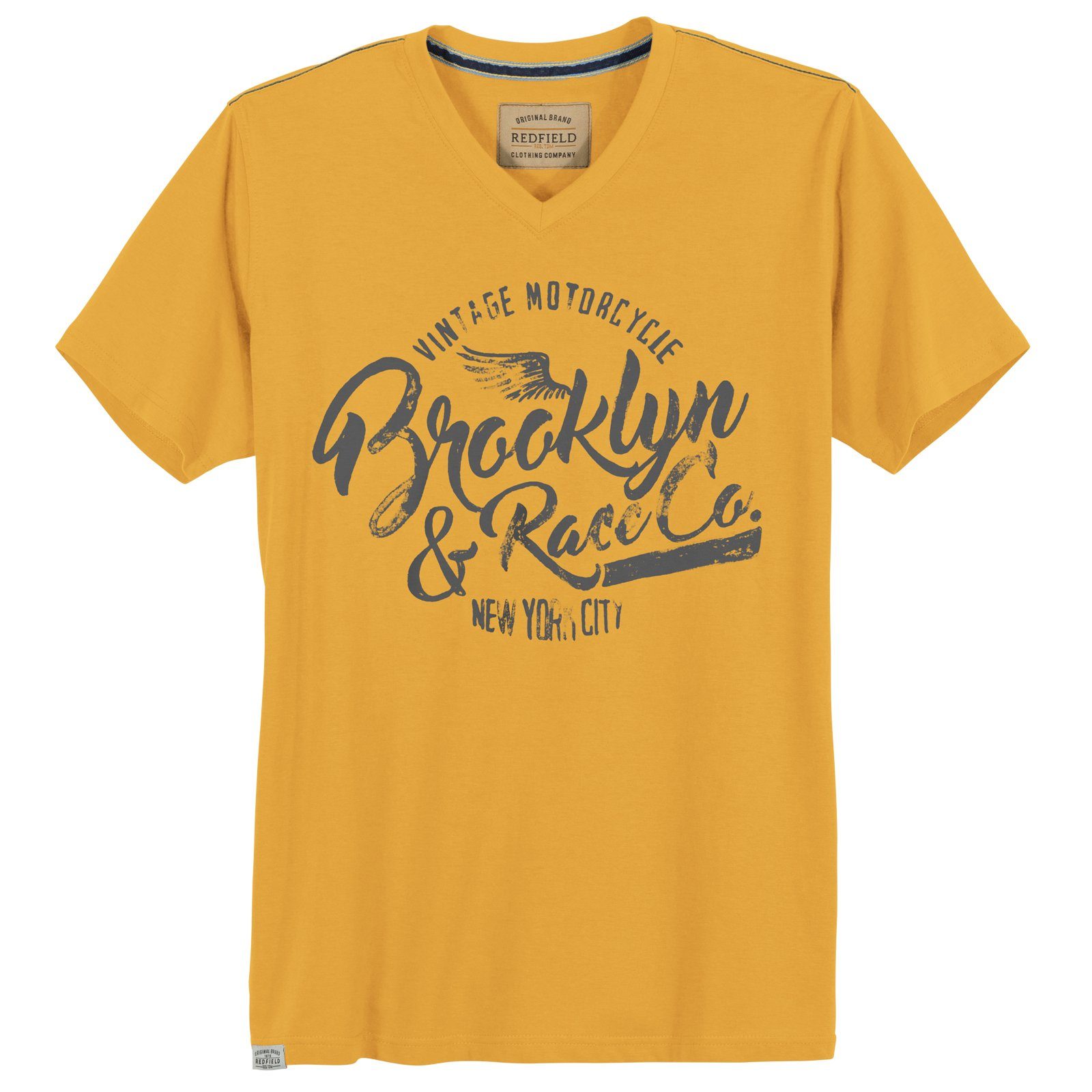 redfield Print-Shirt Übergrößen Herren T-Shirt V-Neck honiggelb Print Brooklyn Redfield